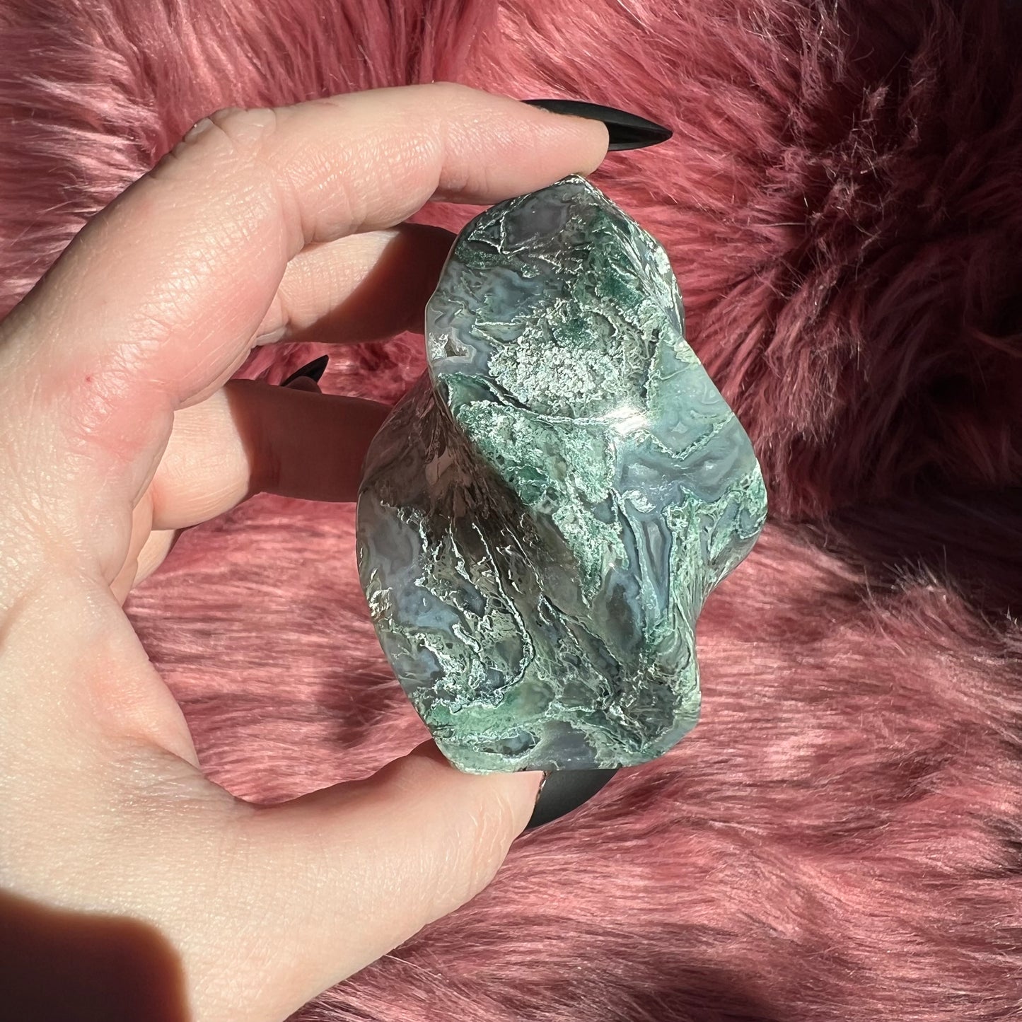 Stunning Blue Green Moss Agate Flame - A