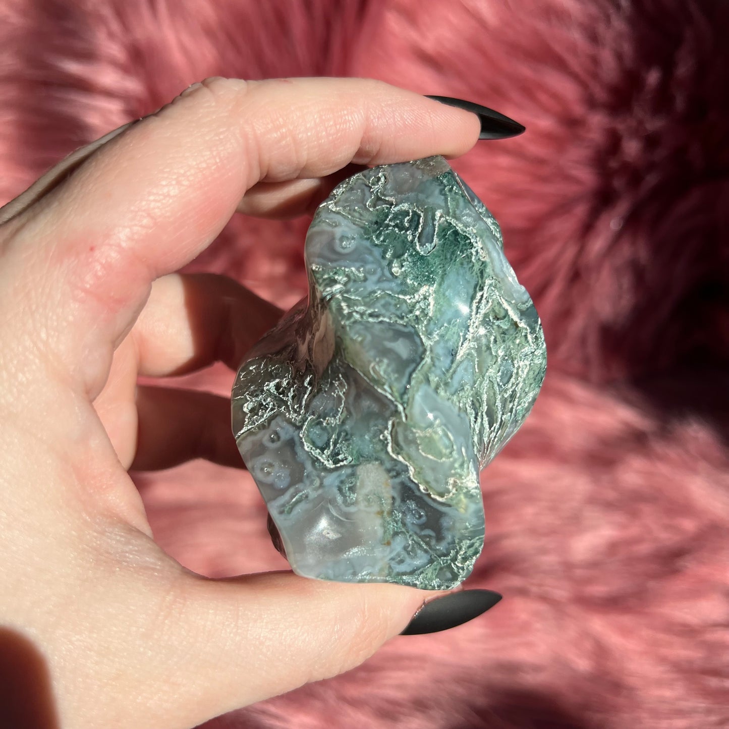 Stunning Blue Green Moss Agate Flame - A
