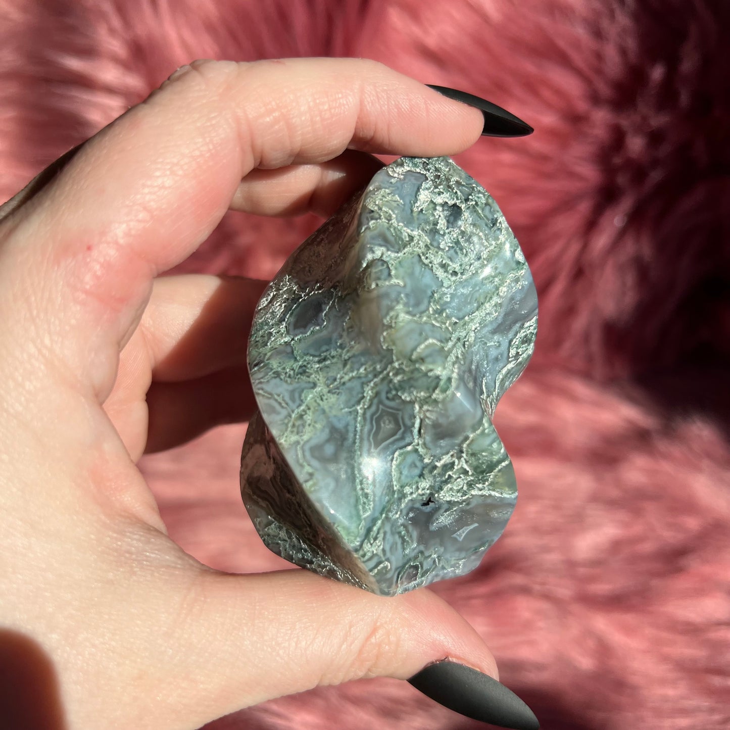 Stunning Blue Green Moss Agate Flame - A