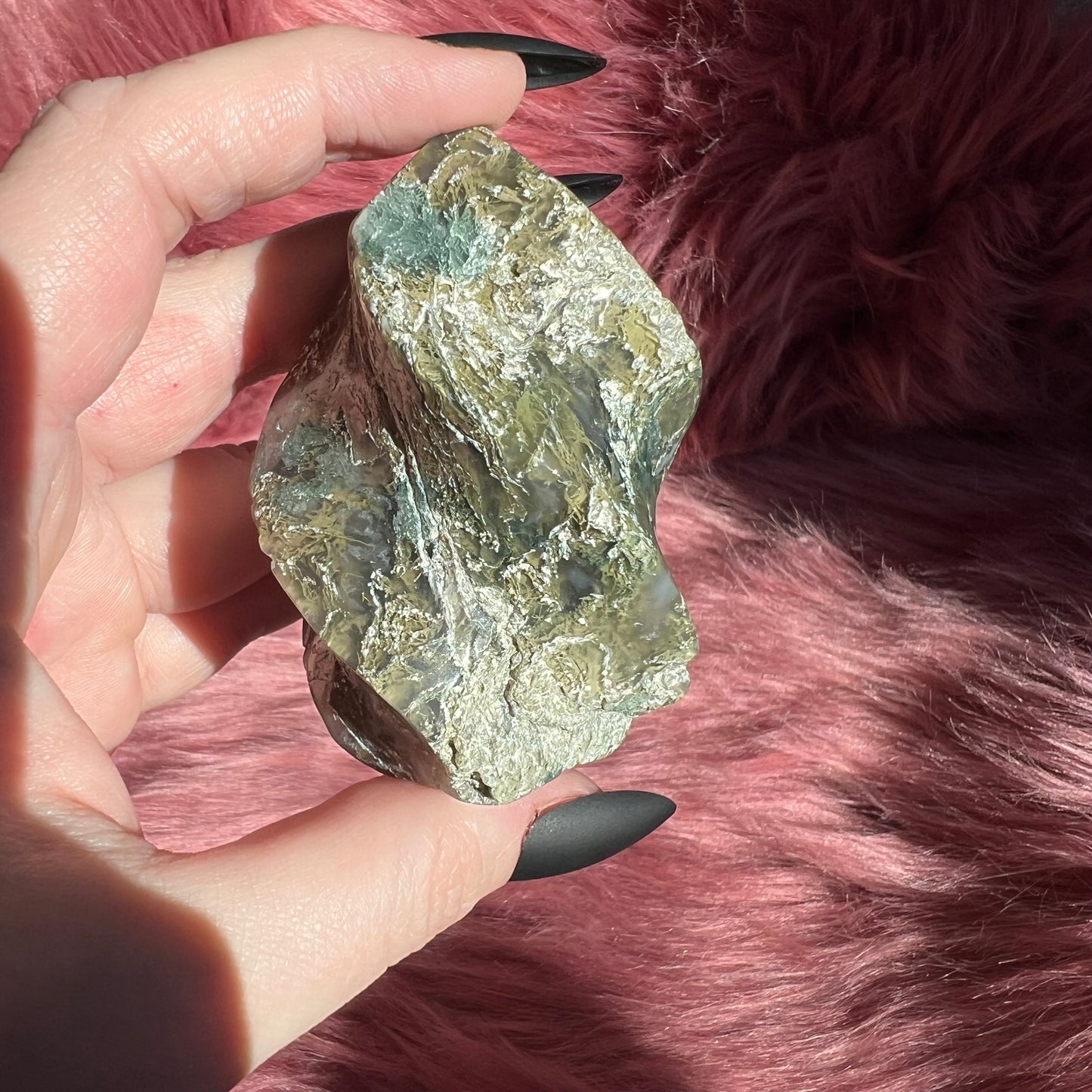 Stunning Blue Green Moss Agate Flame - D