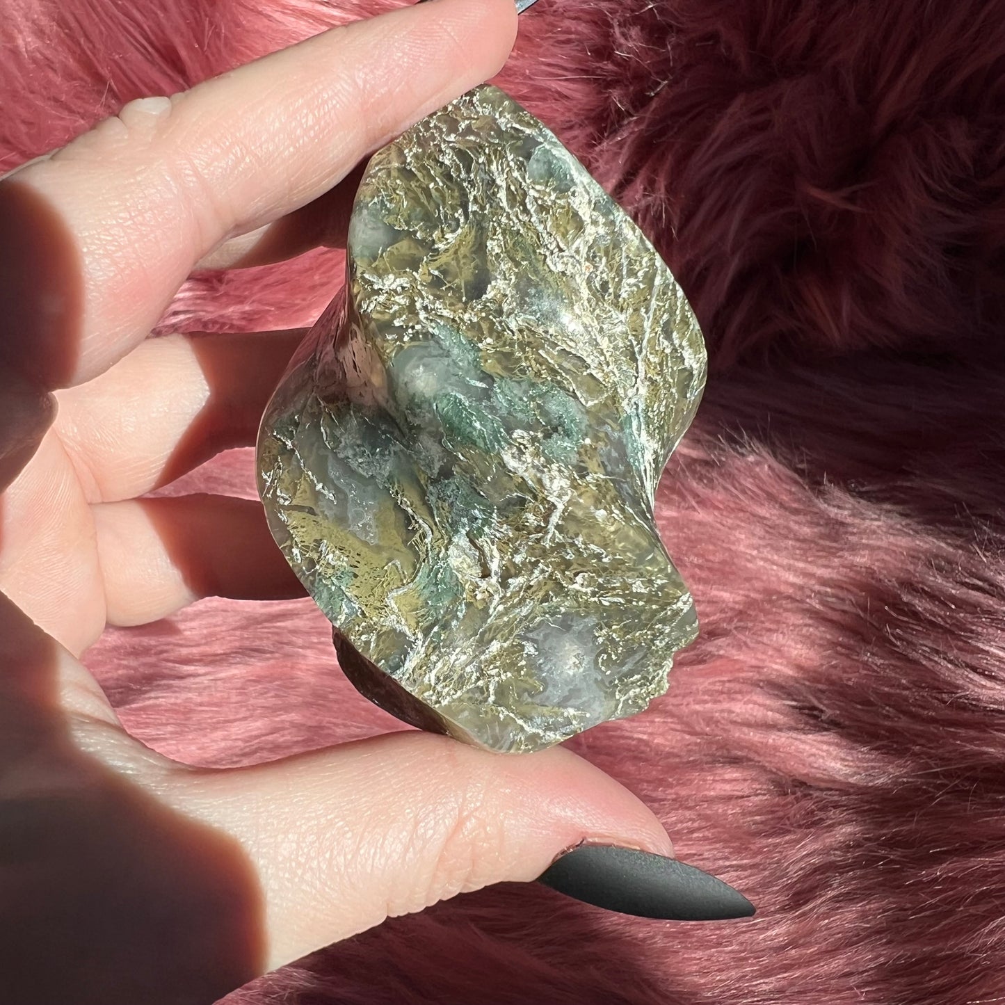Stunning Blue Green Moss Agate Flame - D