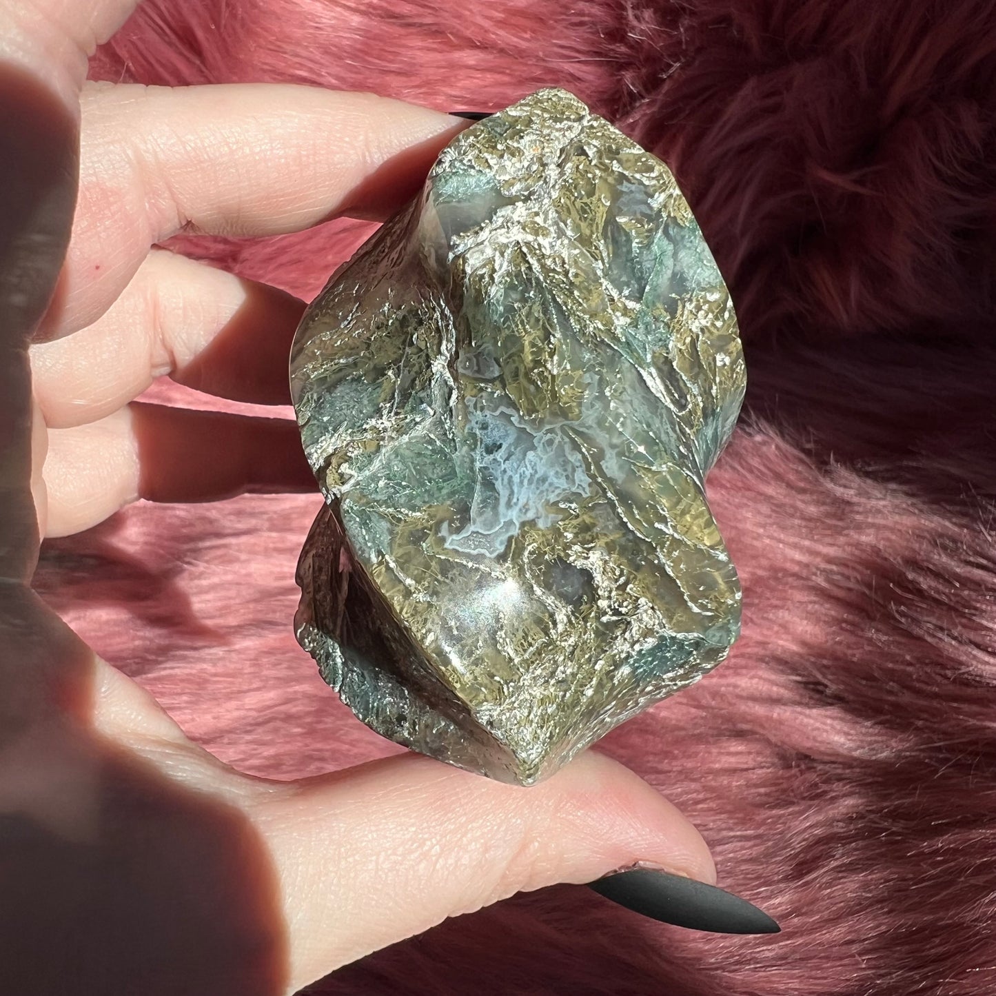 Stunning Blue Green Moss Agate Flame - D