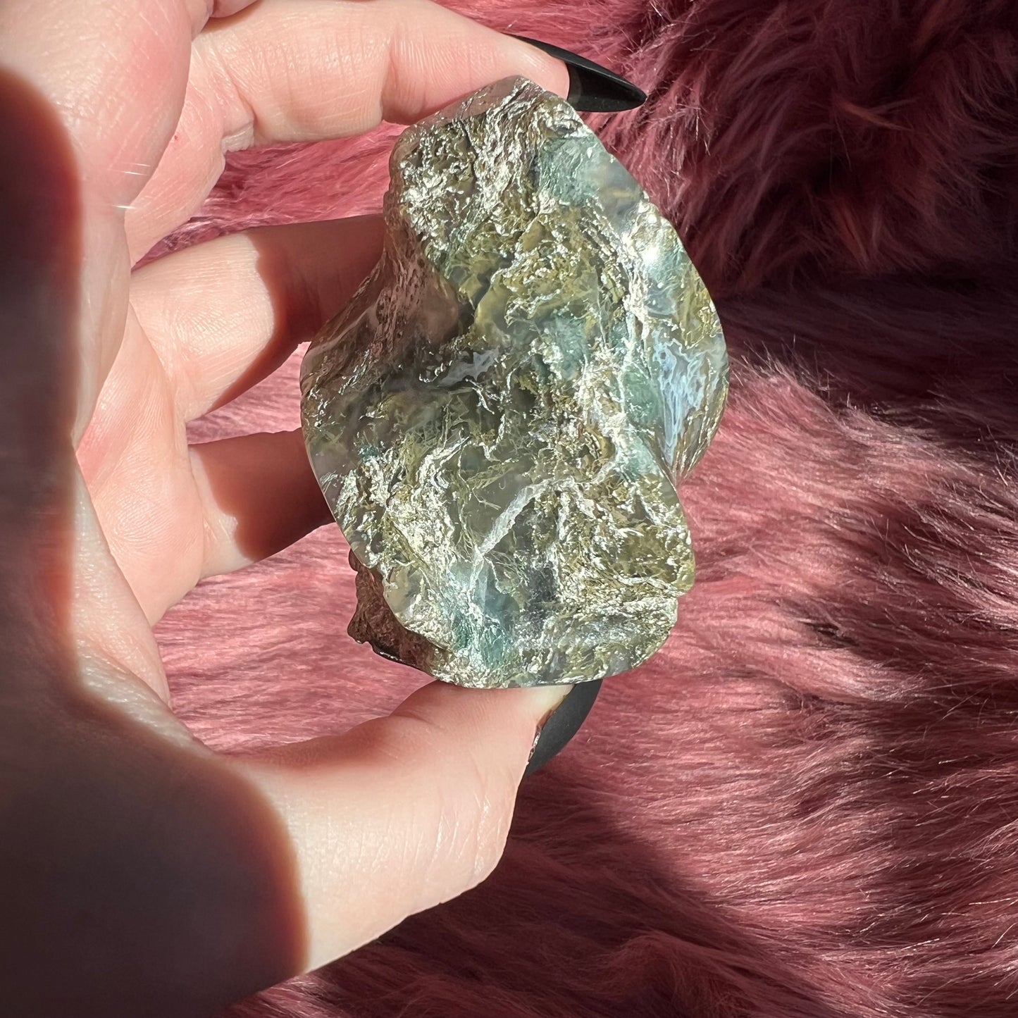 Stunning Blue Green Moss Agate Flame - D