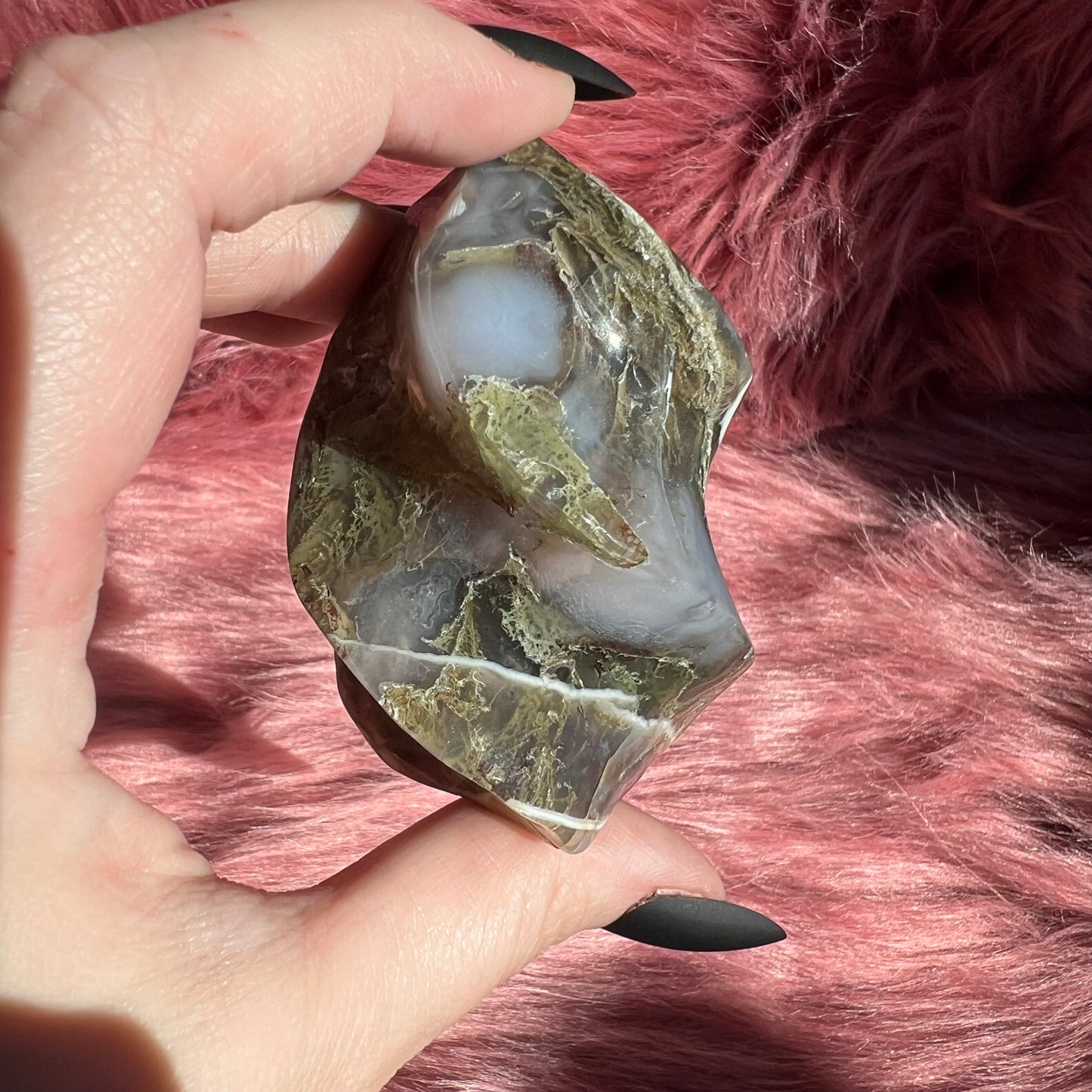 Stunning Blue Green Moss Agate Flame - B
