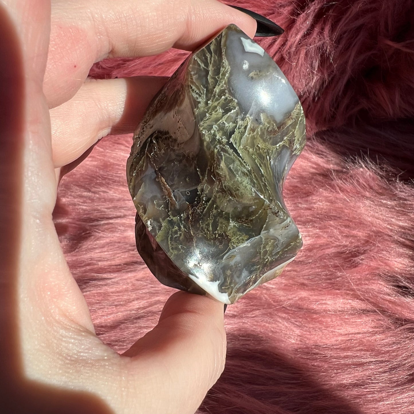Stunning Blue Green Moss Agate Flame - B