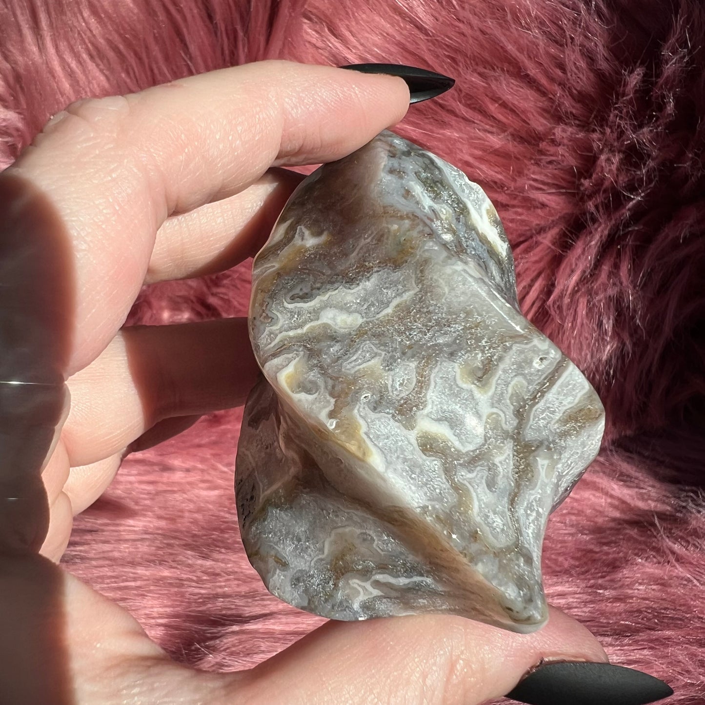 Stunning Blue Green Moss Agate Flame - C