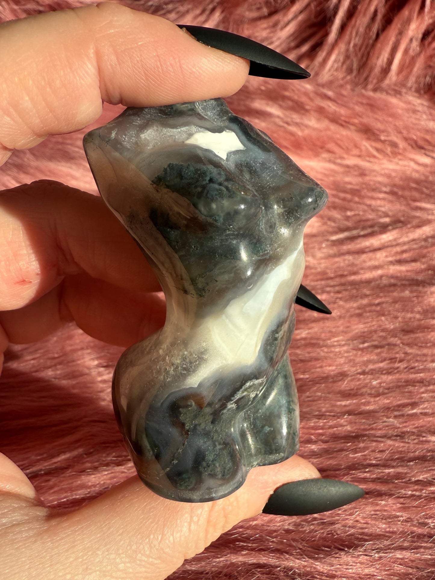Stunning Moss Agate with Quartz Goddess Body - B