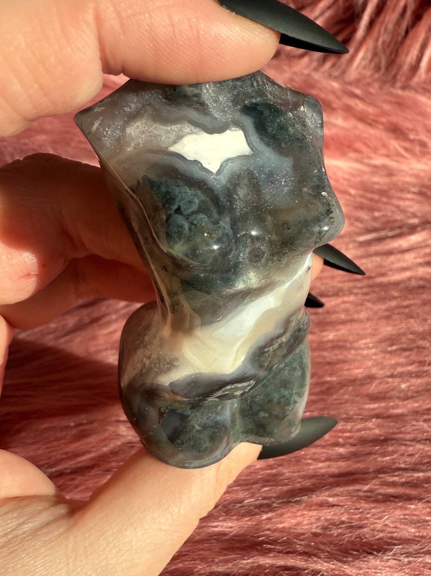 Stunning Moss Agate with Quartz Goddess Body - B