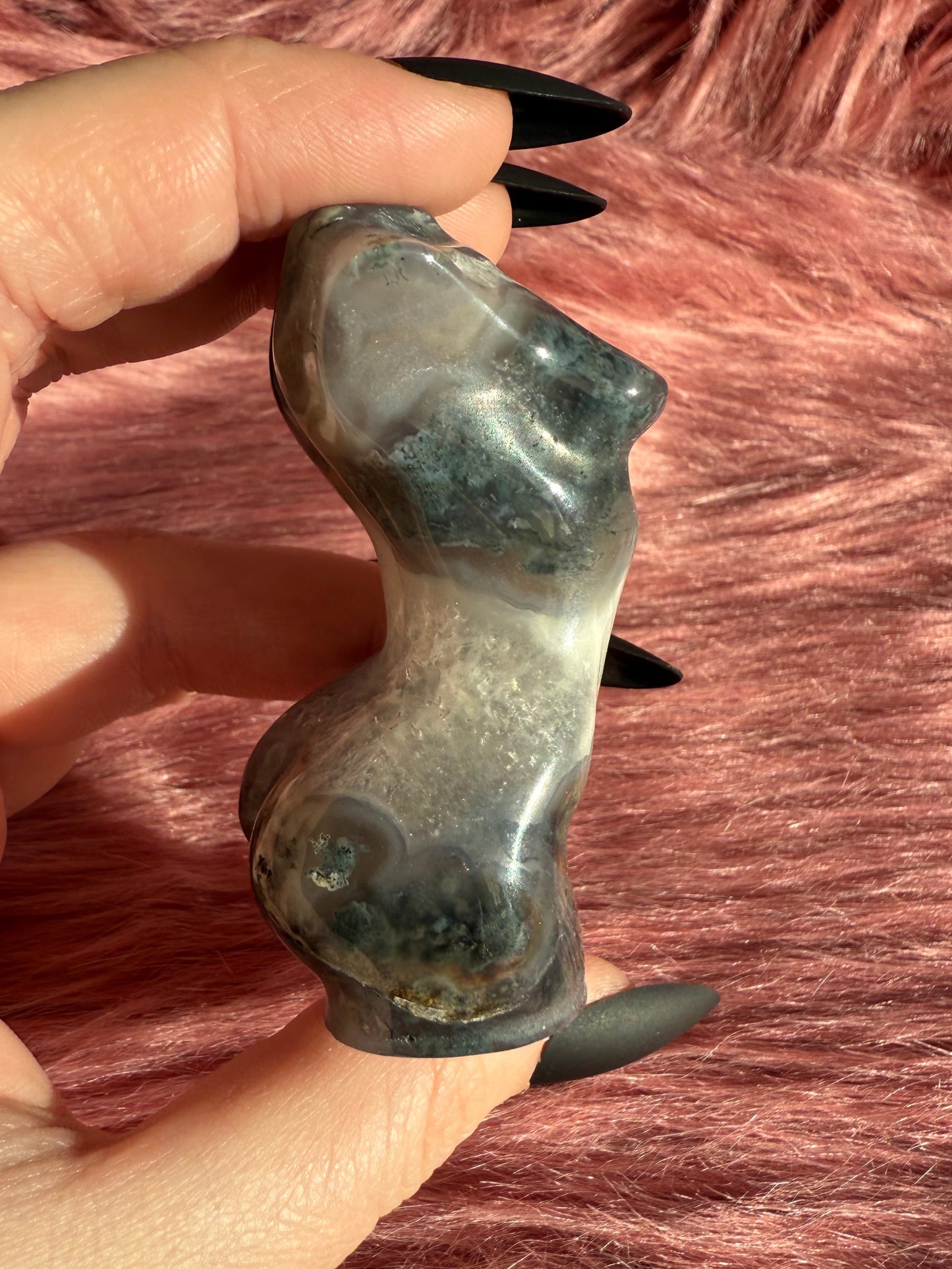 Stunning Moss Agate with Quartz Goddess Body - B