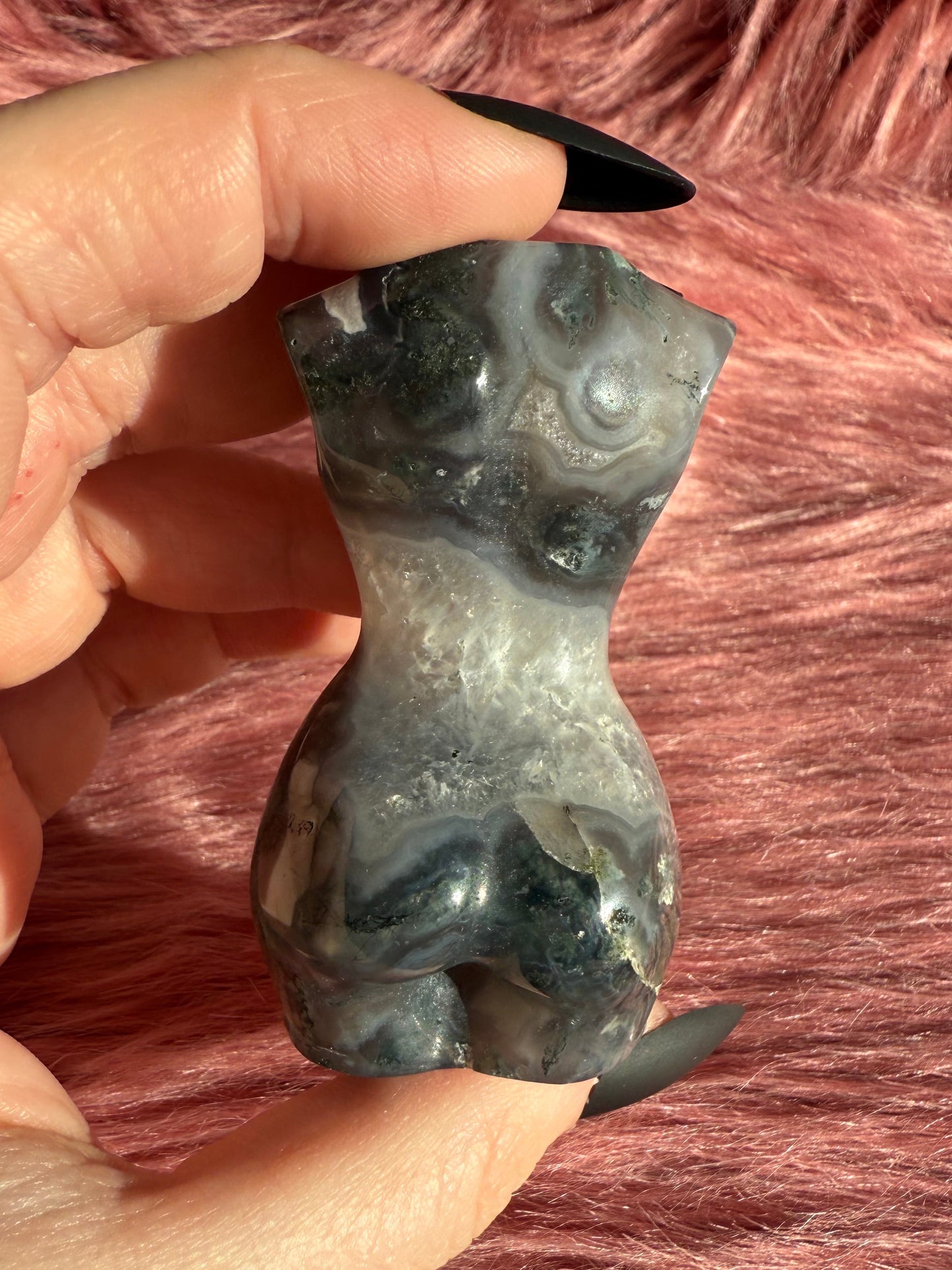 Stunning Moss Agate with Quartz Goddess Body - B