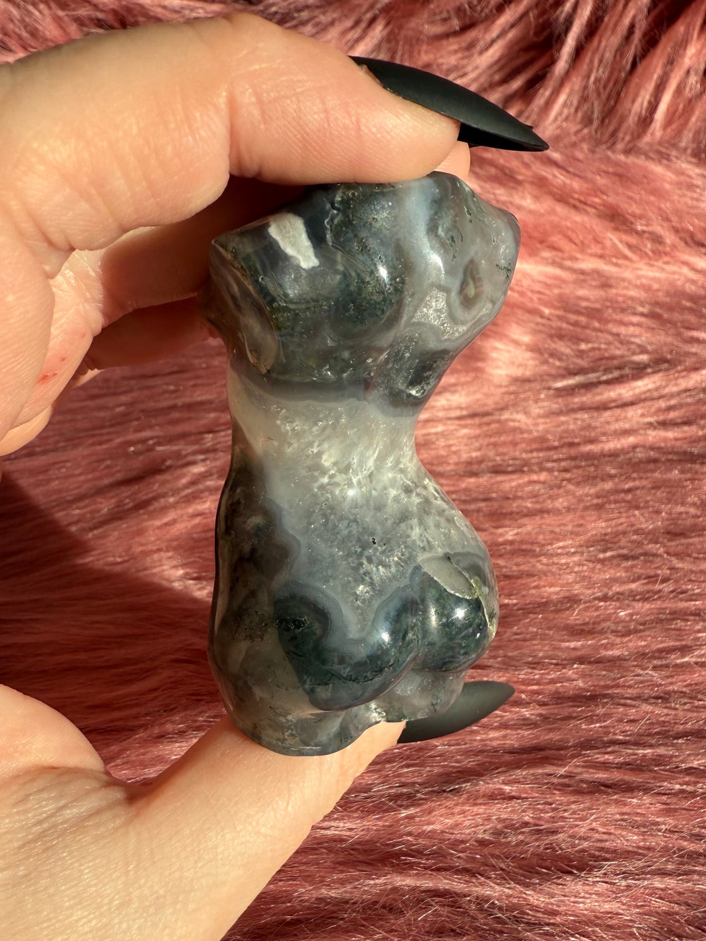 Stunning Moss Agate with Quartz Goddess Body - B