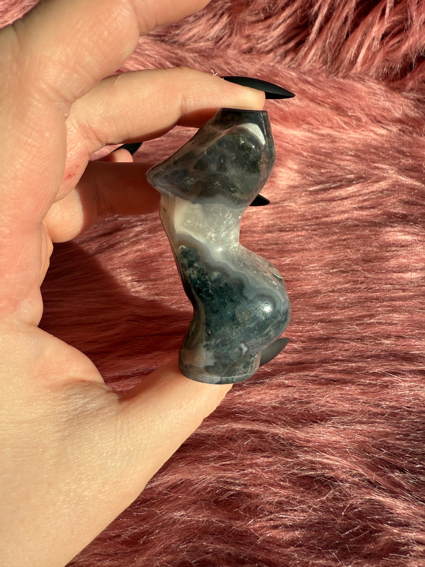 Stunning Moss Agate with Quartz Goddess Body - B