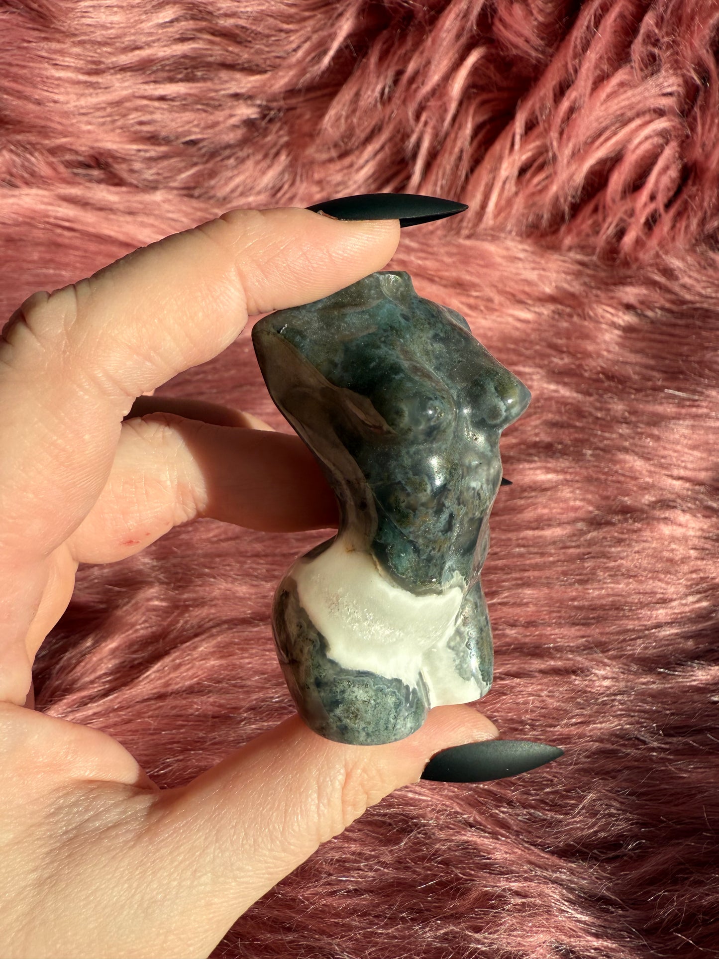 Stunning Blue Green Moss Agate with Quartz Goddess Body - D