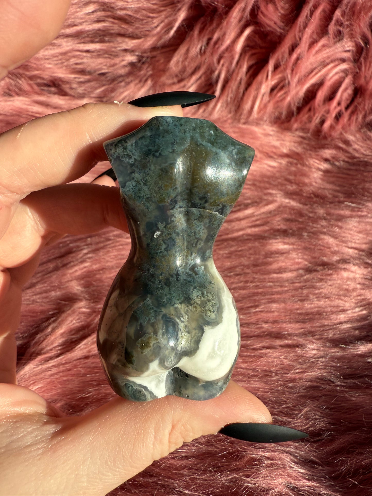 Stunning Blue Green Moss Agate with Quartz Goddess Body - D