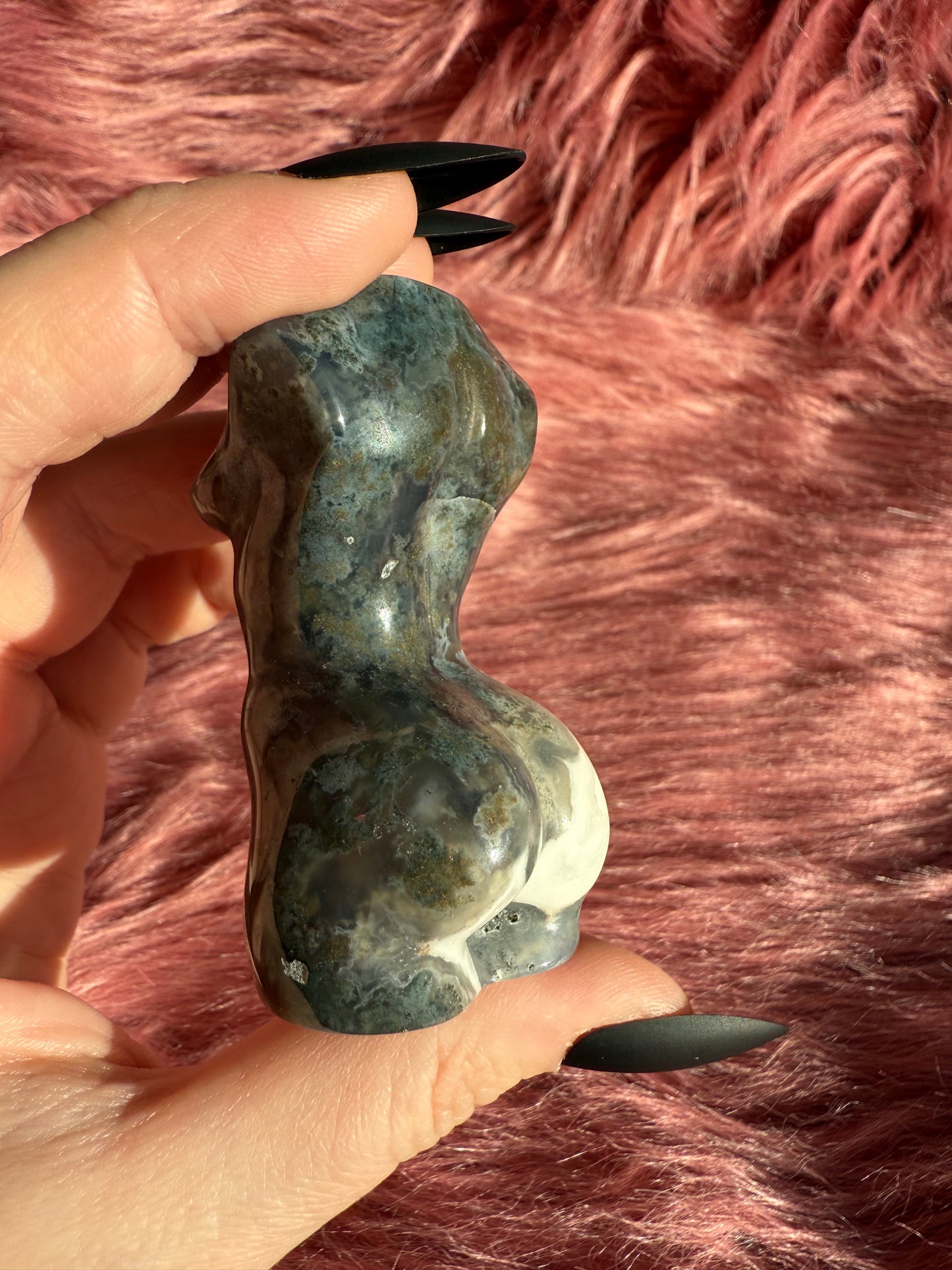 Stunning Blue Green Moss Agate with Quartz Goddess Body - D