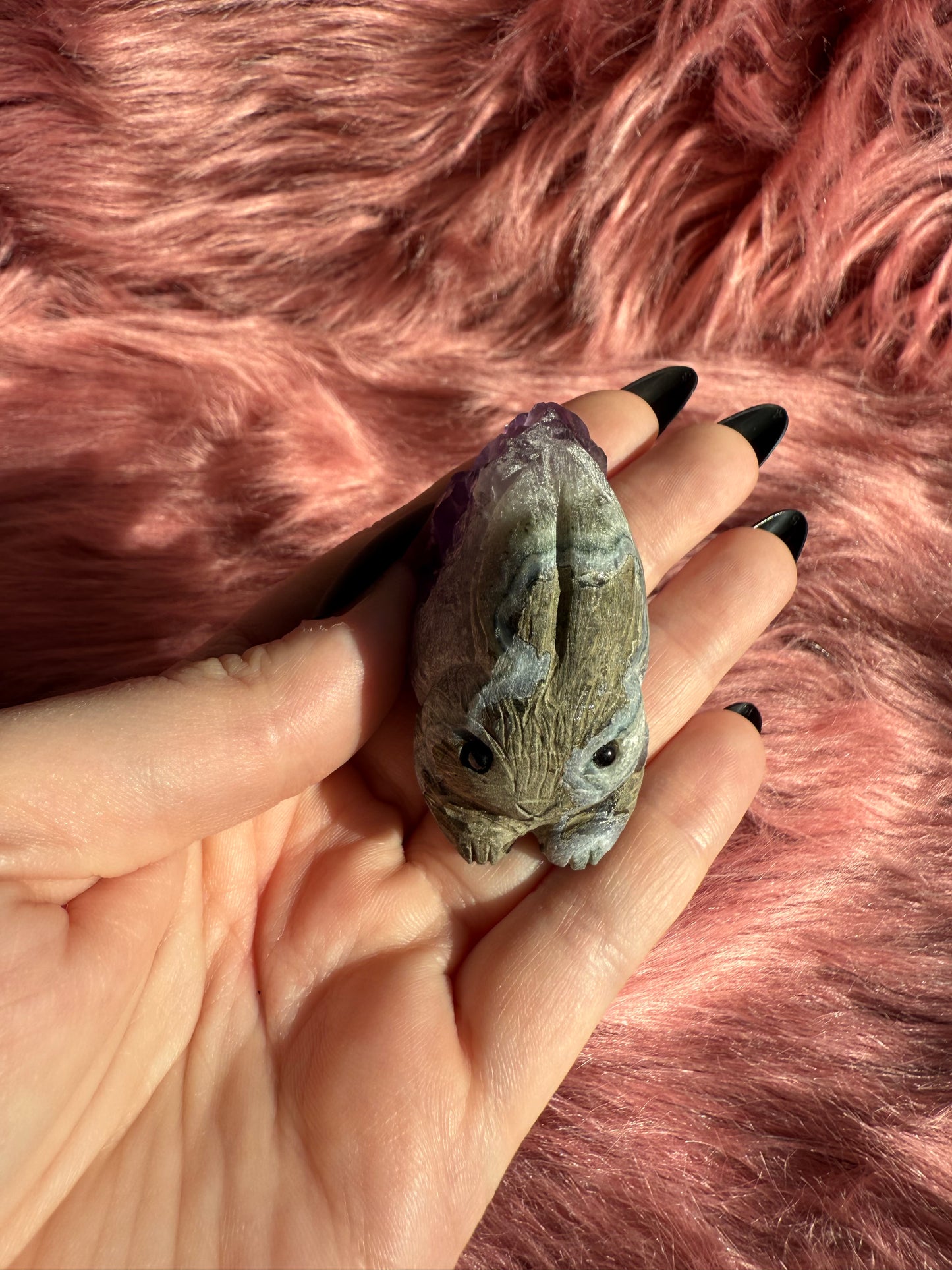 Stunning High Quality Raw Amethyst Bunny Rock Carving