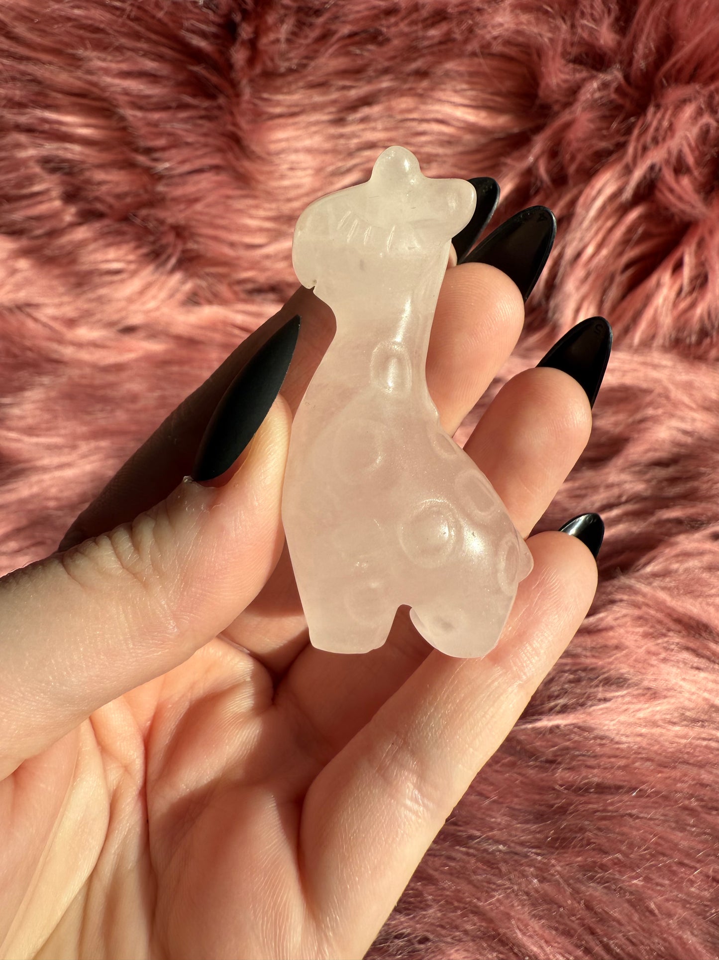 Stunning High Quality Rose Quartz Giraffe Carving