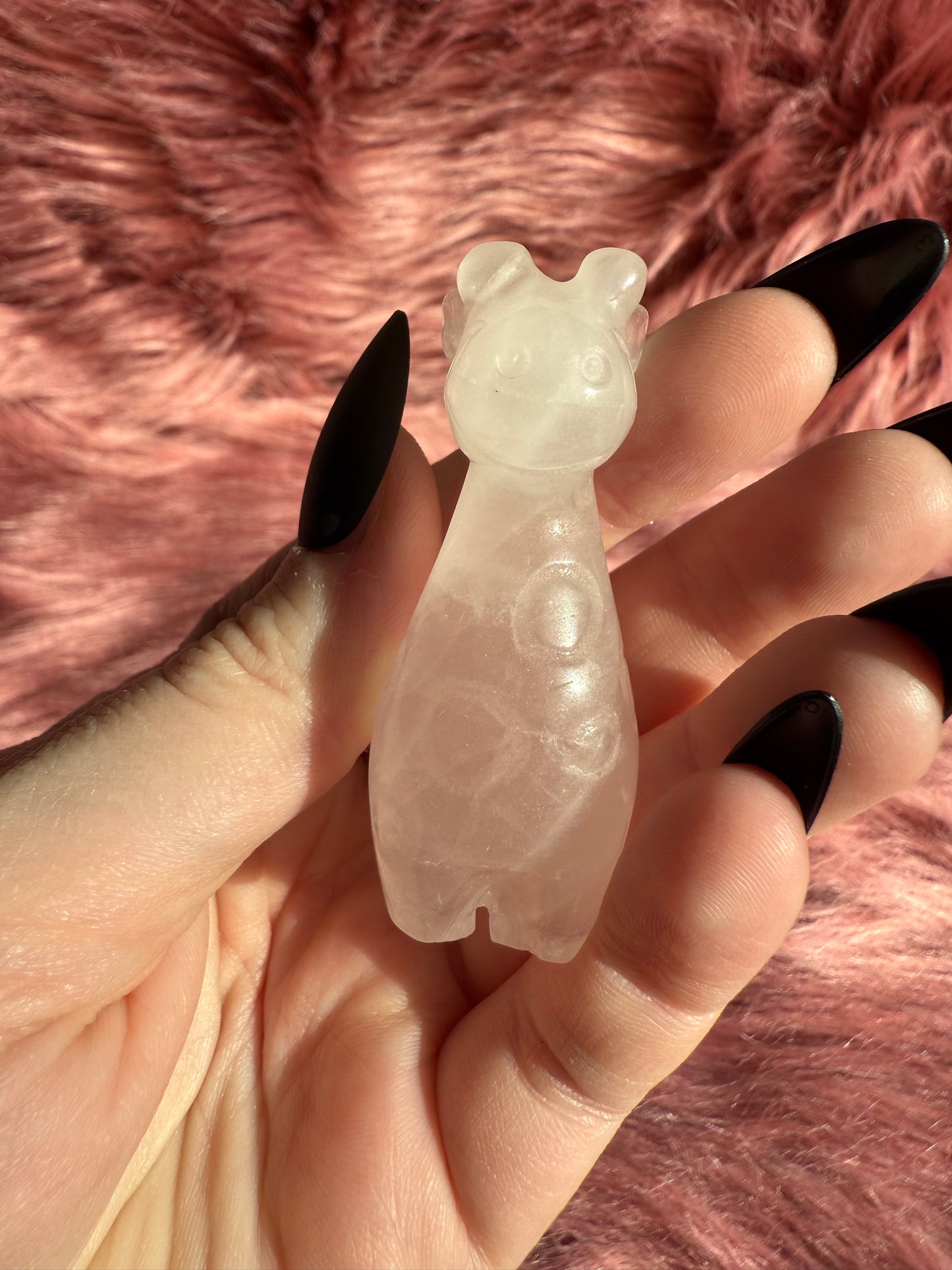 Stunning High Quality Rose Quartz Giraffe Carving