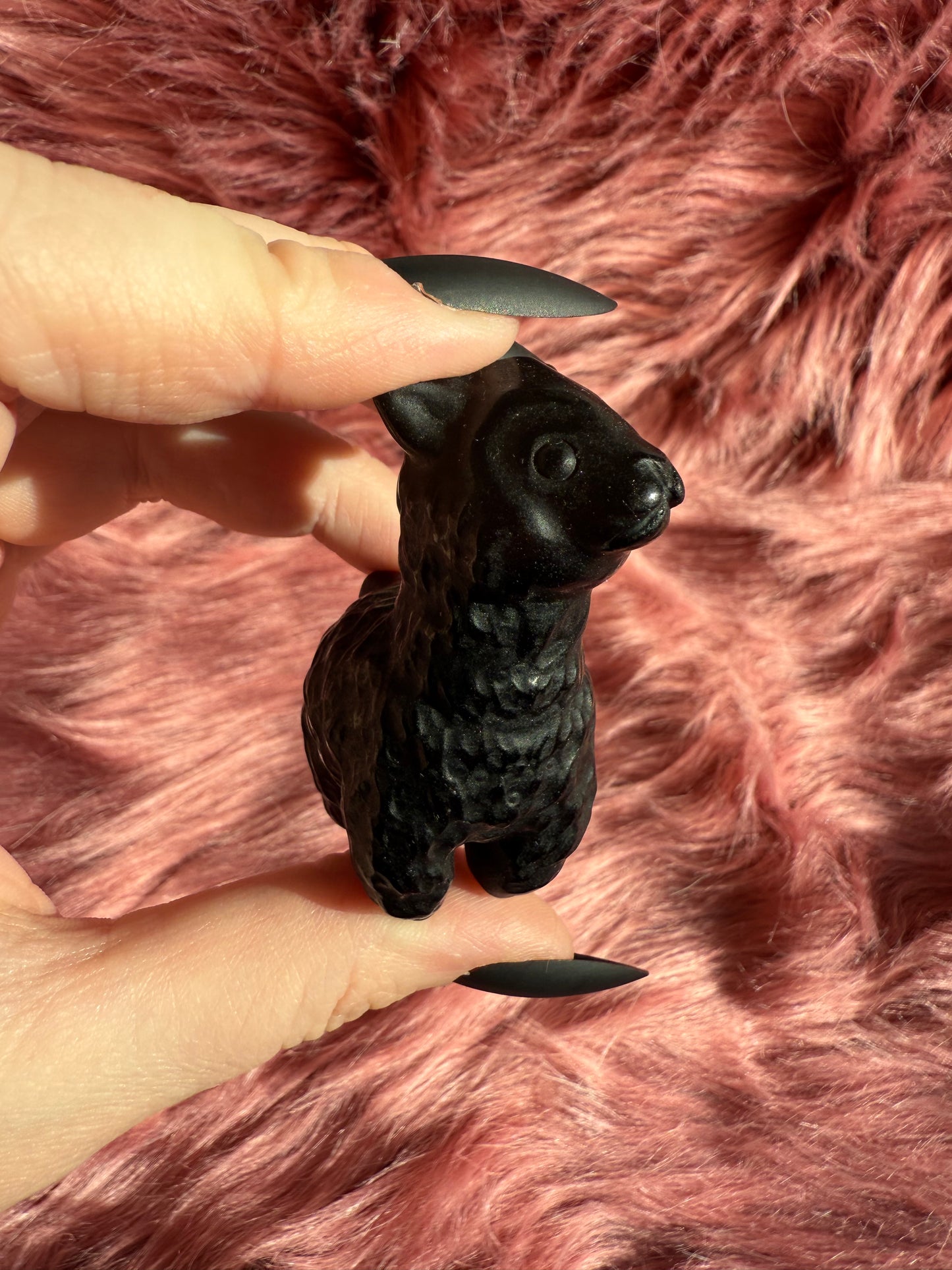 Stunning High Quality Obsidian Llama Alpaca Carving