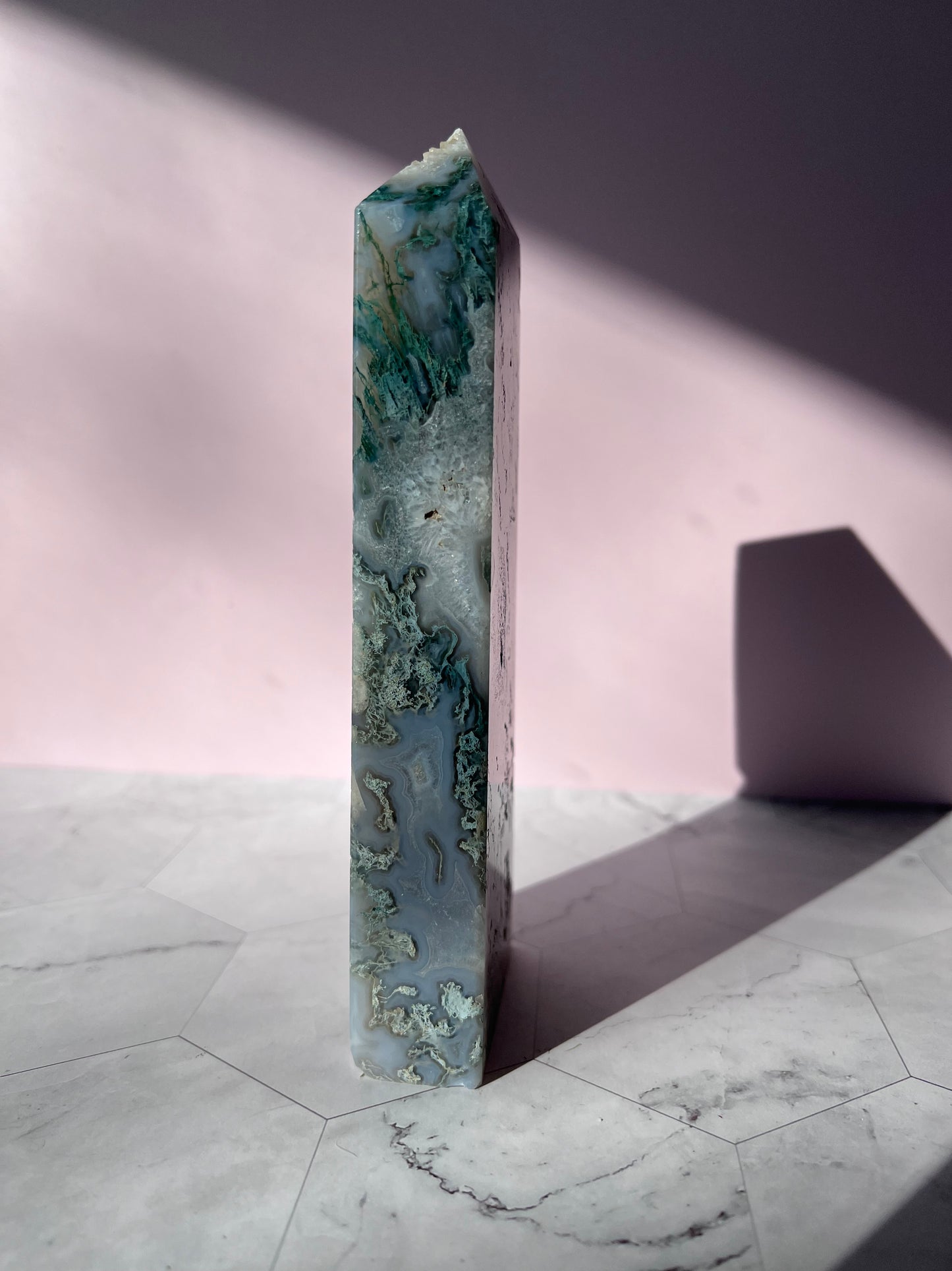 Stunning Druzy Moss Agate Tower - B