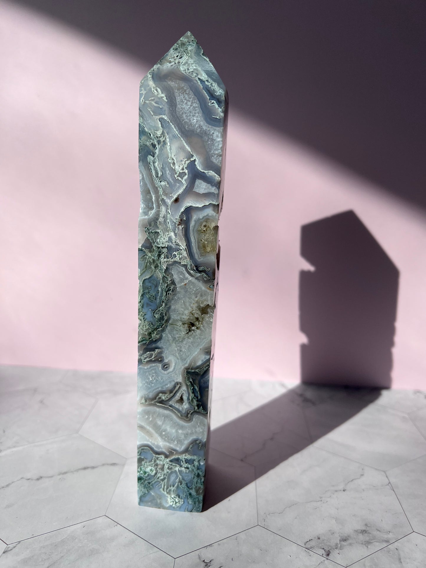 Stunning Druzy Moss Agate Tower - C