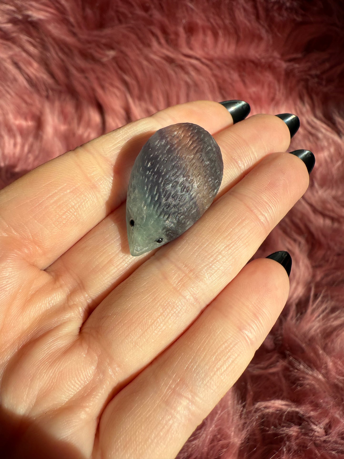 Stunning High Quality Fluorite Mini Hedgehog Carving - E