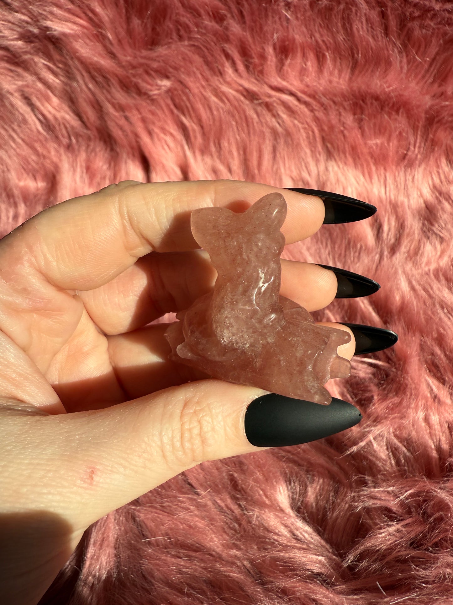 Stunning High Quality Strawberry Quartz Fox on a Log Carving