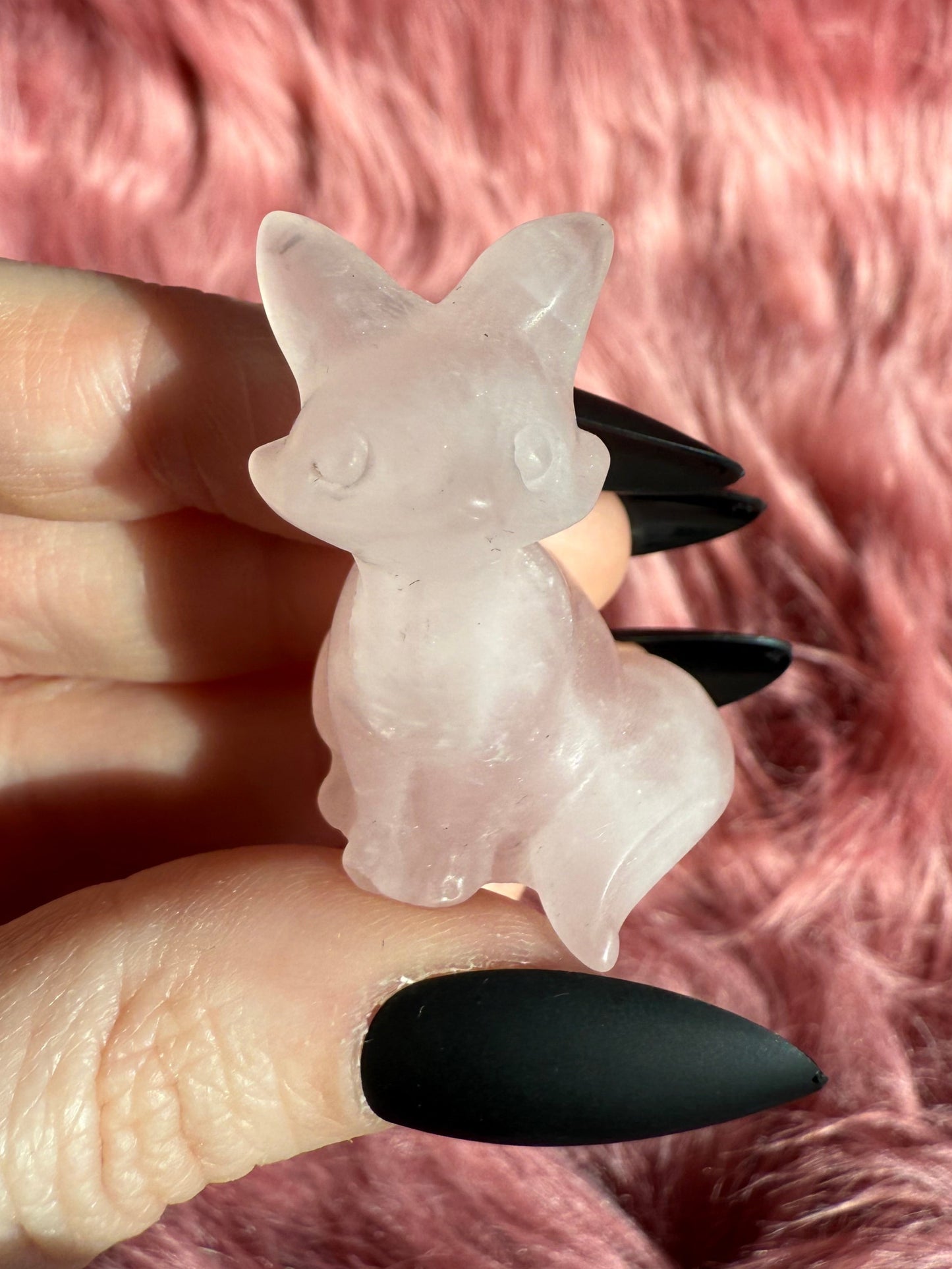 Stunning High Quality Pink Quartz Fox Carving