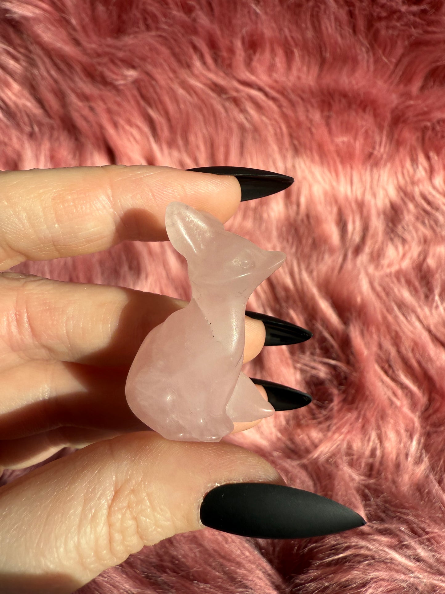 Stunning High Quality Pink Quartz Fox Carving