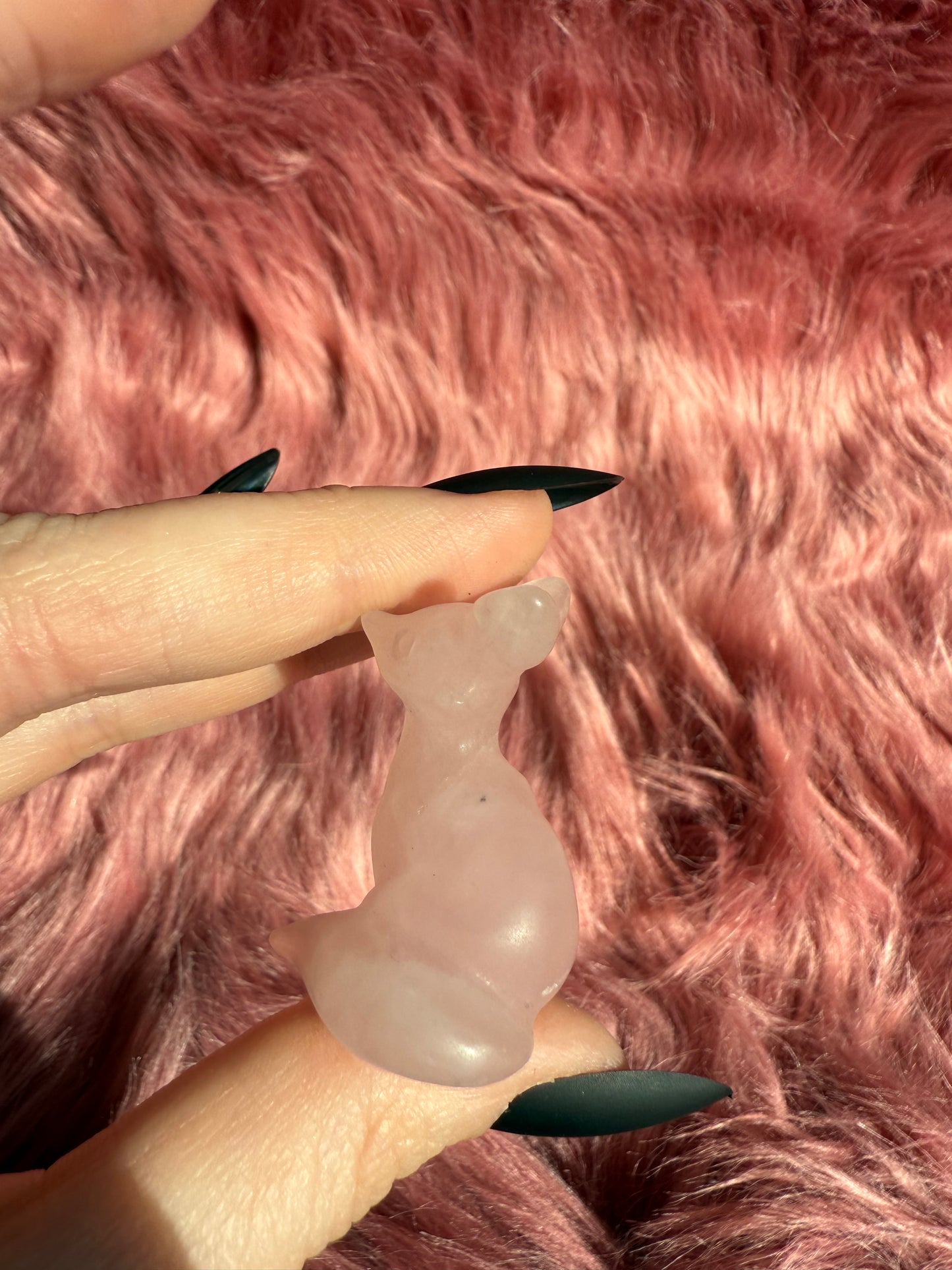 Stunning High Quality Pink Quartz Fox Carving