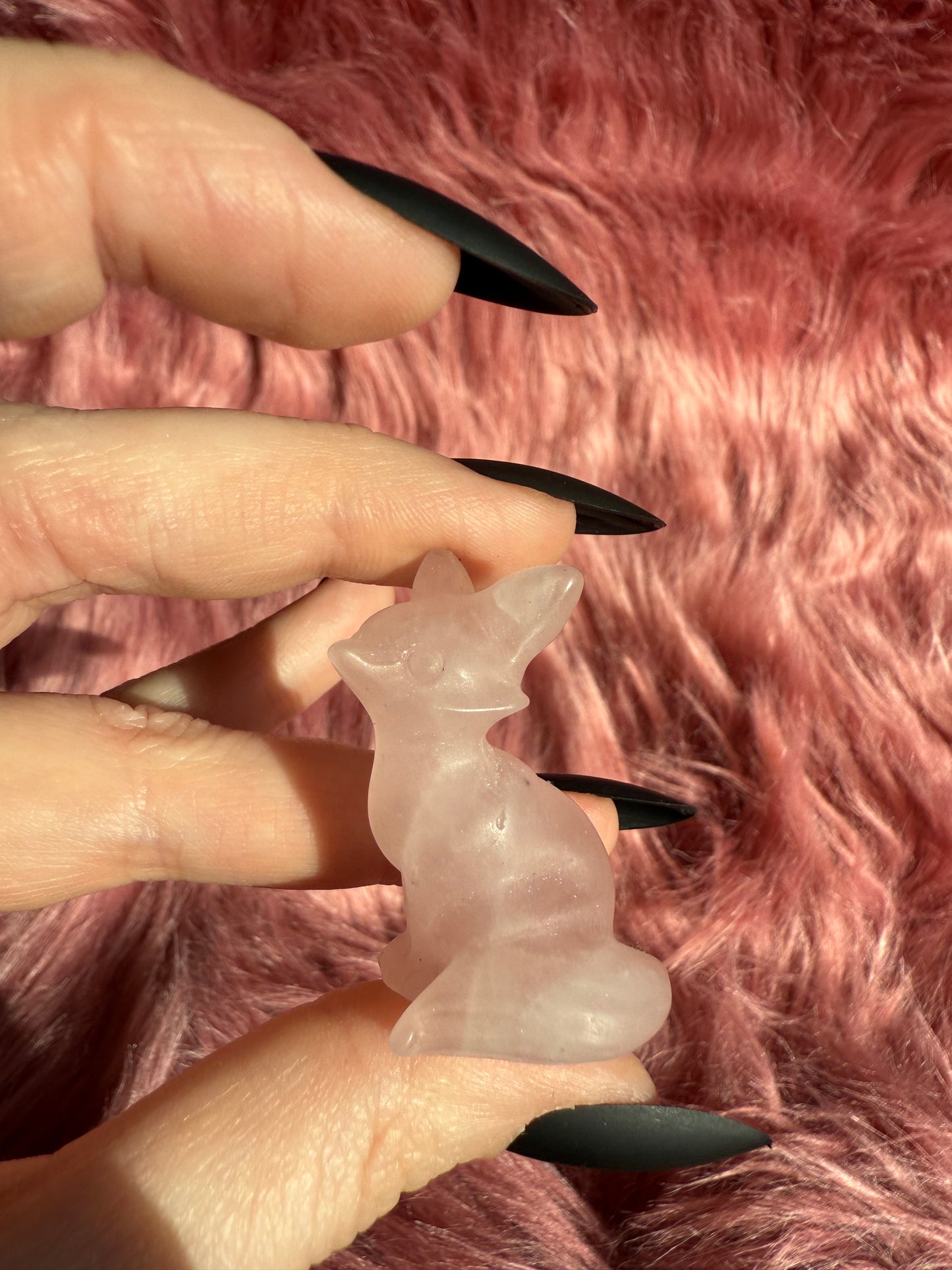 Stunning High Quality Pink Quartz Fox Carving