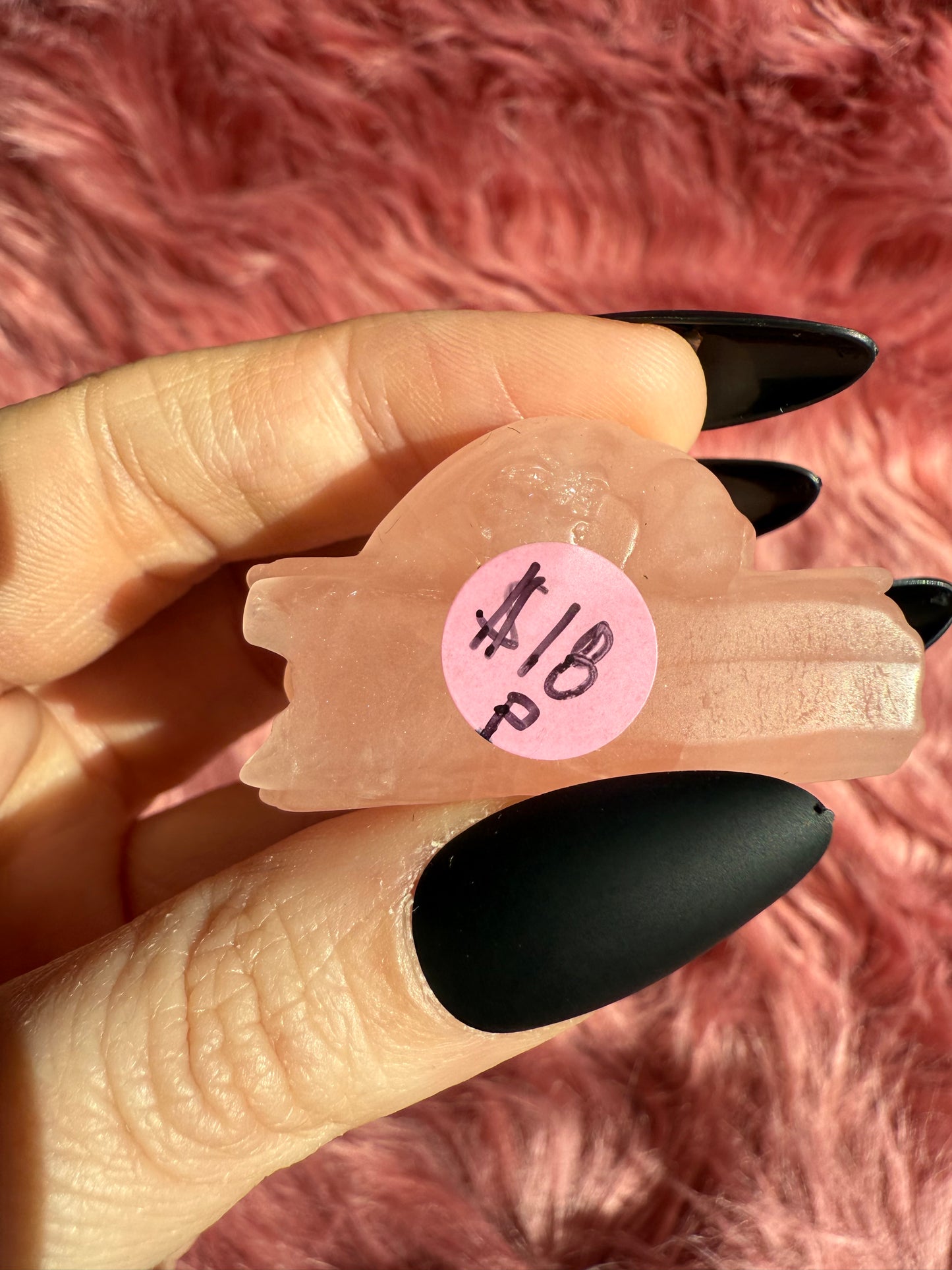 Stunning High Quality Rose Quartz Fox on Log Carving