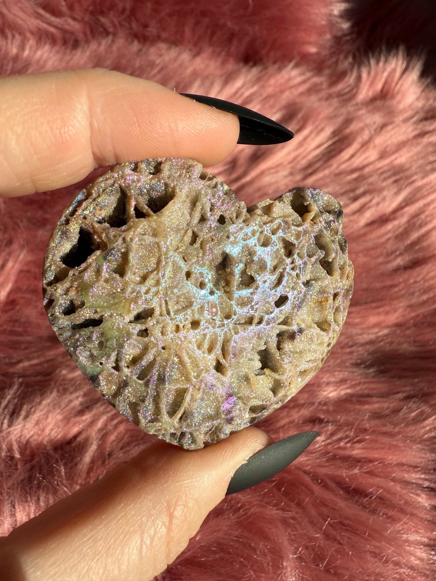 Stunning Aura treated Sphalerite Heart Carving
