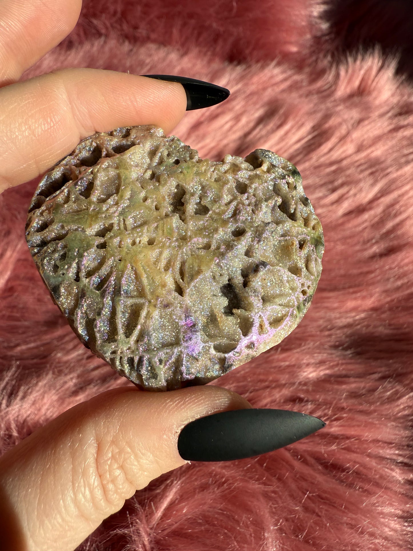 Stunning Aura treated Sphalerite Heart Carving