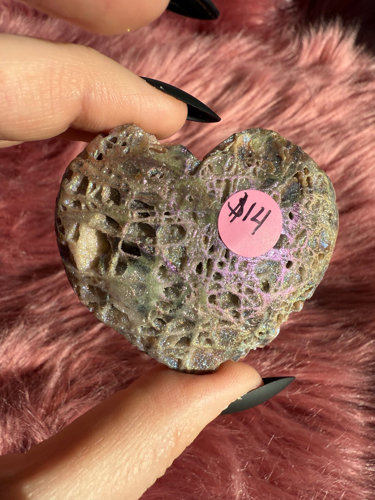 Stunning Aura treated Sphalerite Heart Carving