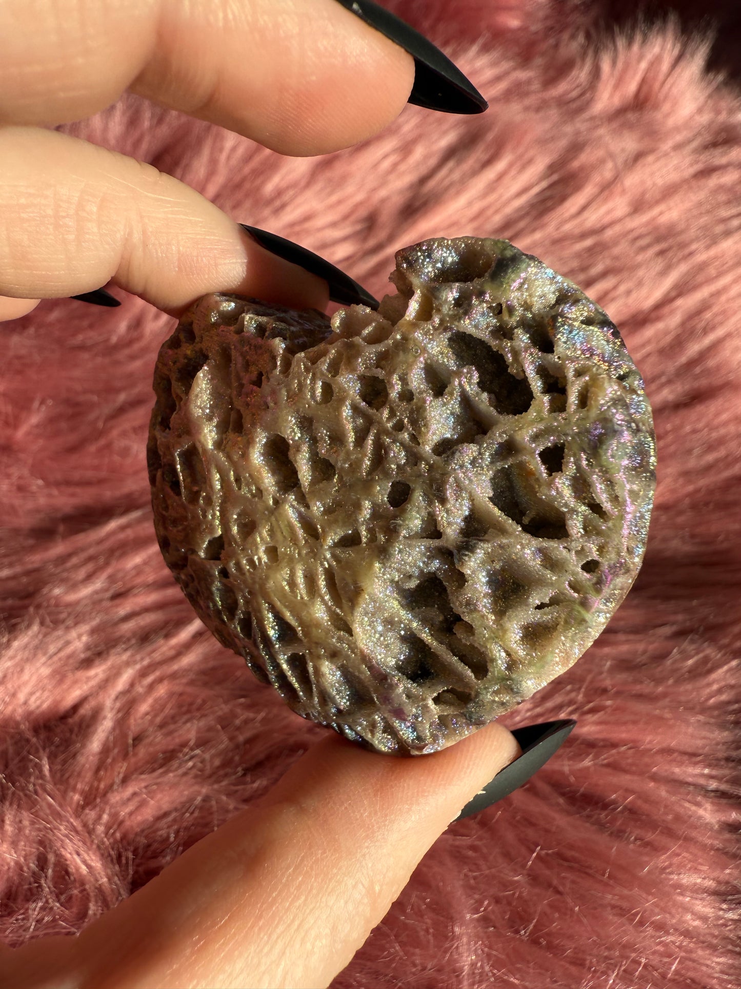 Stunning Aura treated Sphalerite Heart Carving