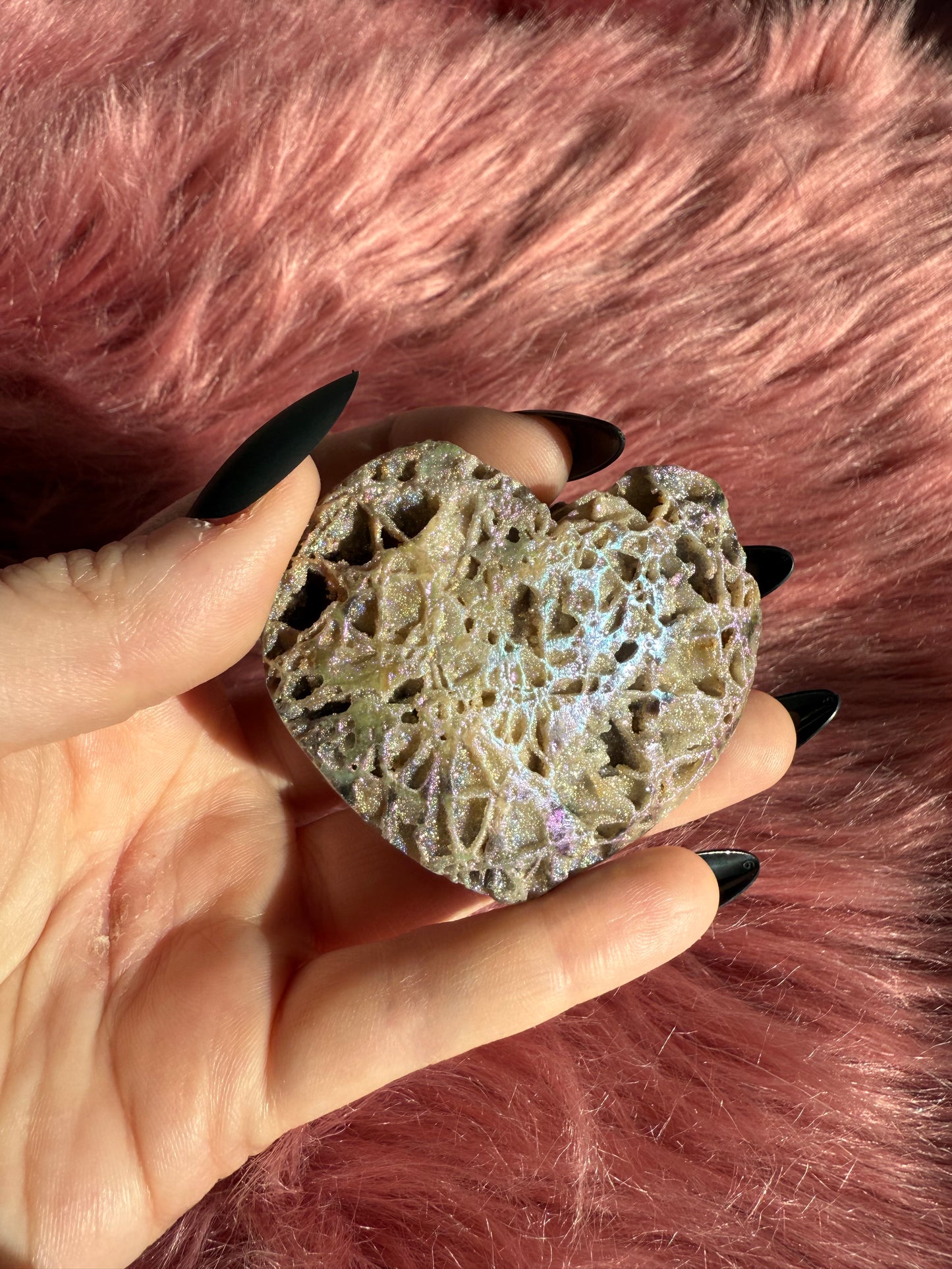 Stunning Aura treated Sphalerite Heart Carving
