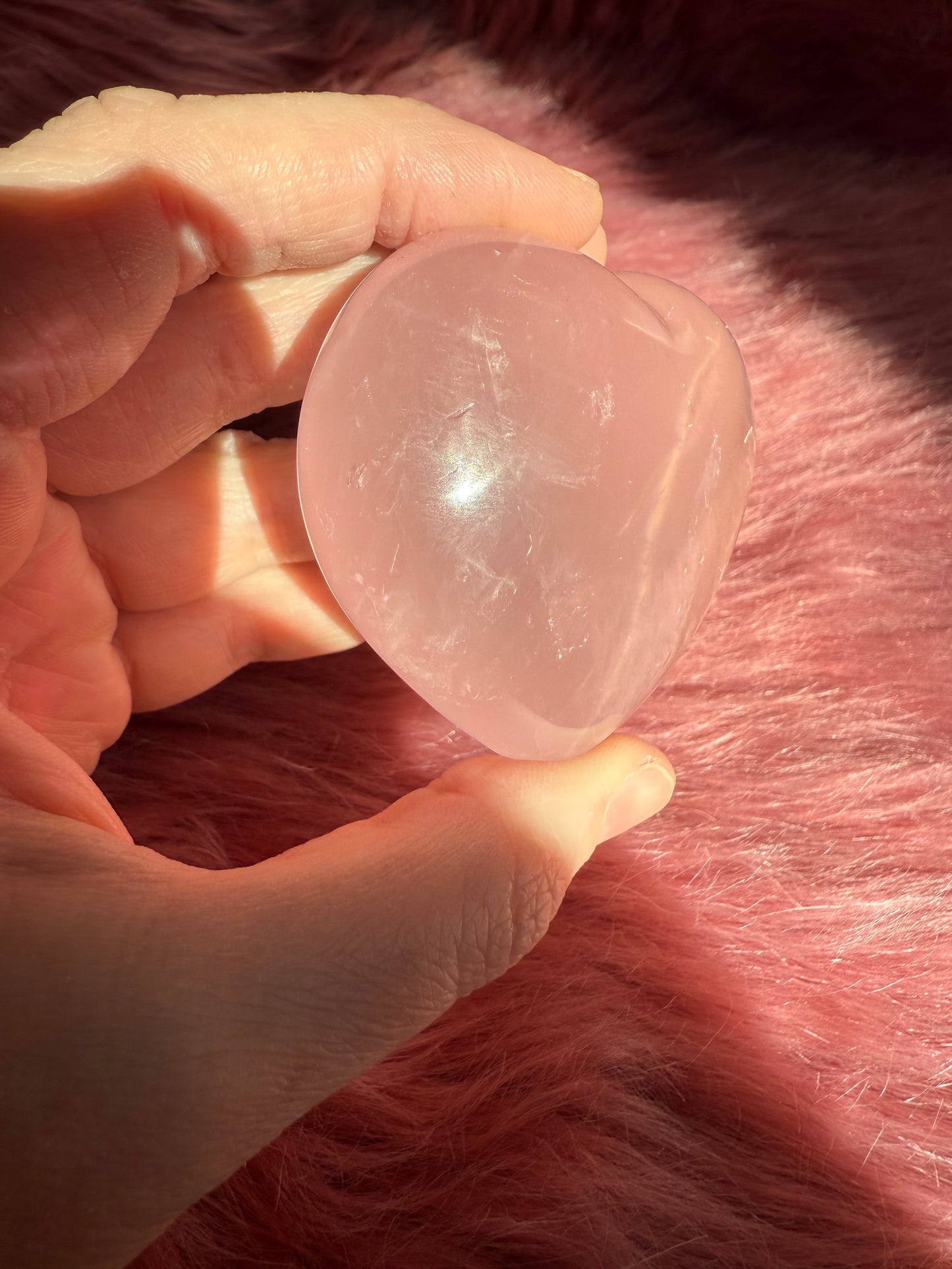 Stunning High Quality Rose Quartz with Golden Healer Puffy Heart Carving - H