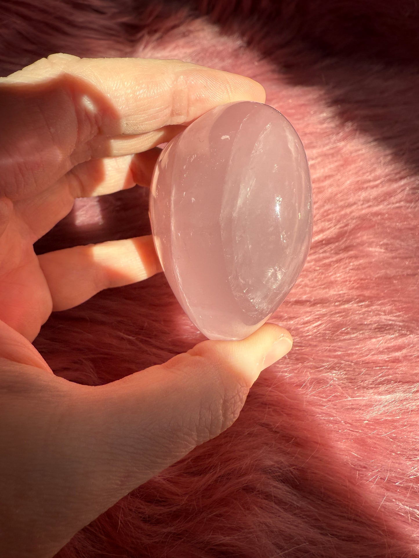 Stunning High Quality Rose Quartz with Golden Healer Puffy Heart Carving - H