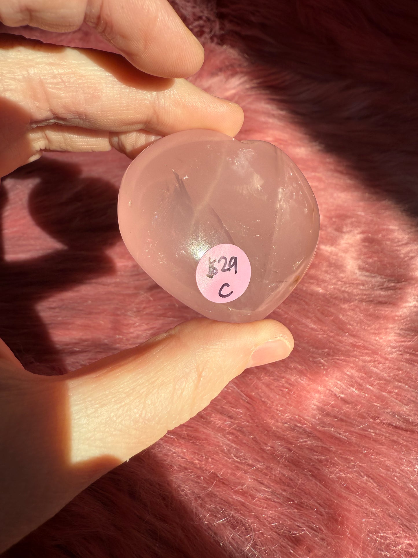 Stunning High Quality Rose Quartz with Golden Healer Puffy Heart Carving - C