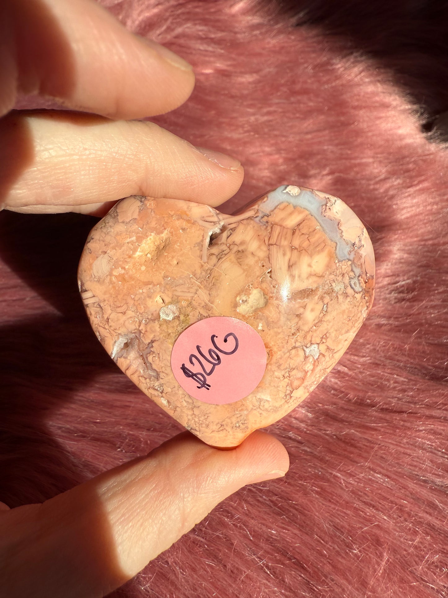 Stunning High Quality Pink Agate Heart Carving - G