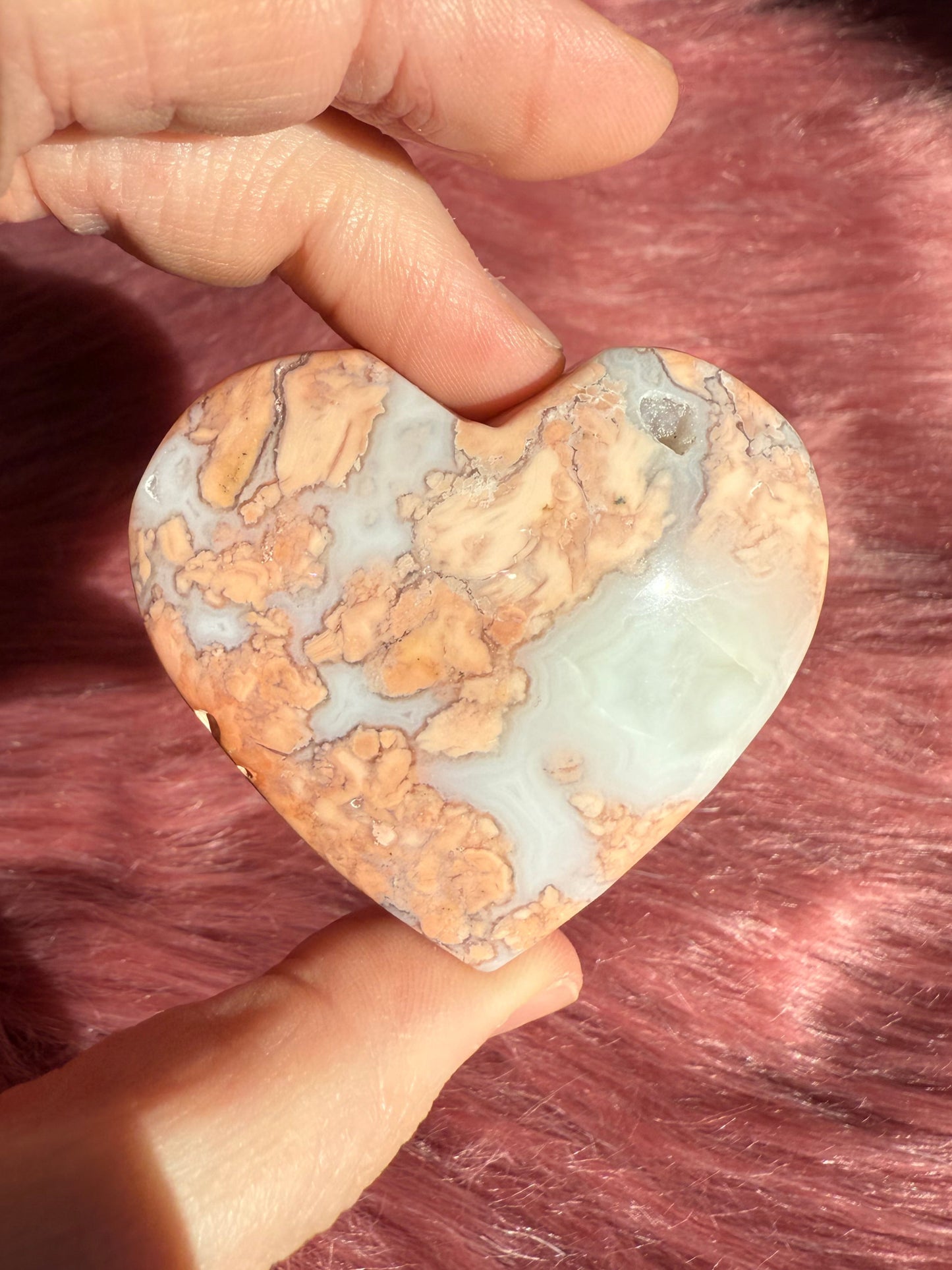 Stunning High Quality Pink Agate Heart Carving - H