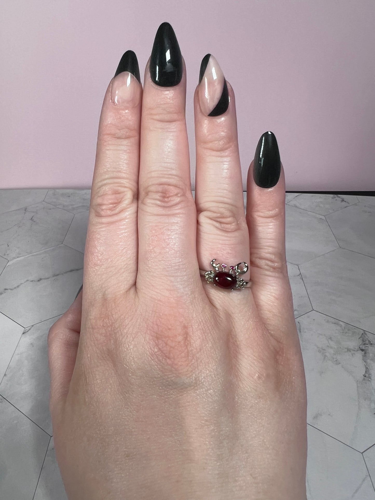 Stunning Garnet Crab Adjustable Ring
