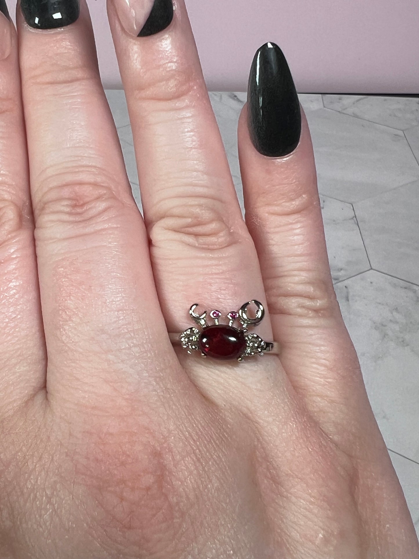 Stunning Garnet Crab Adjustable Ring