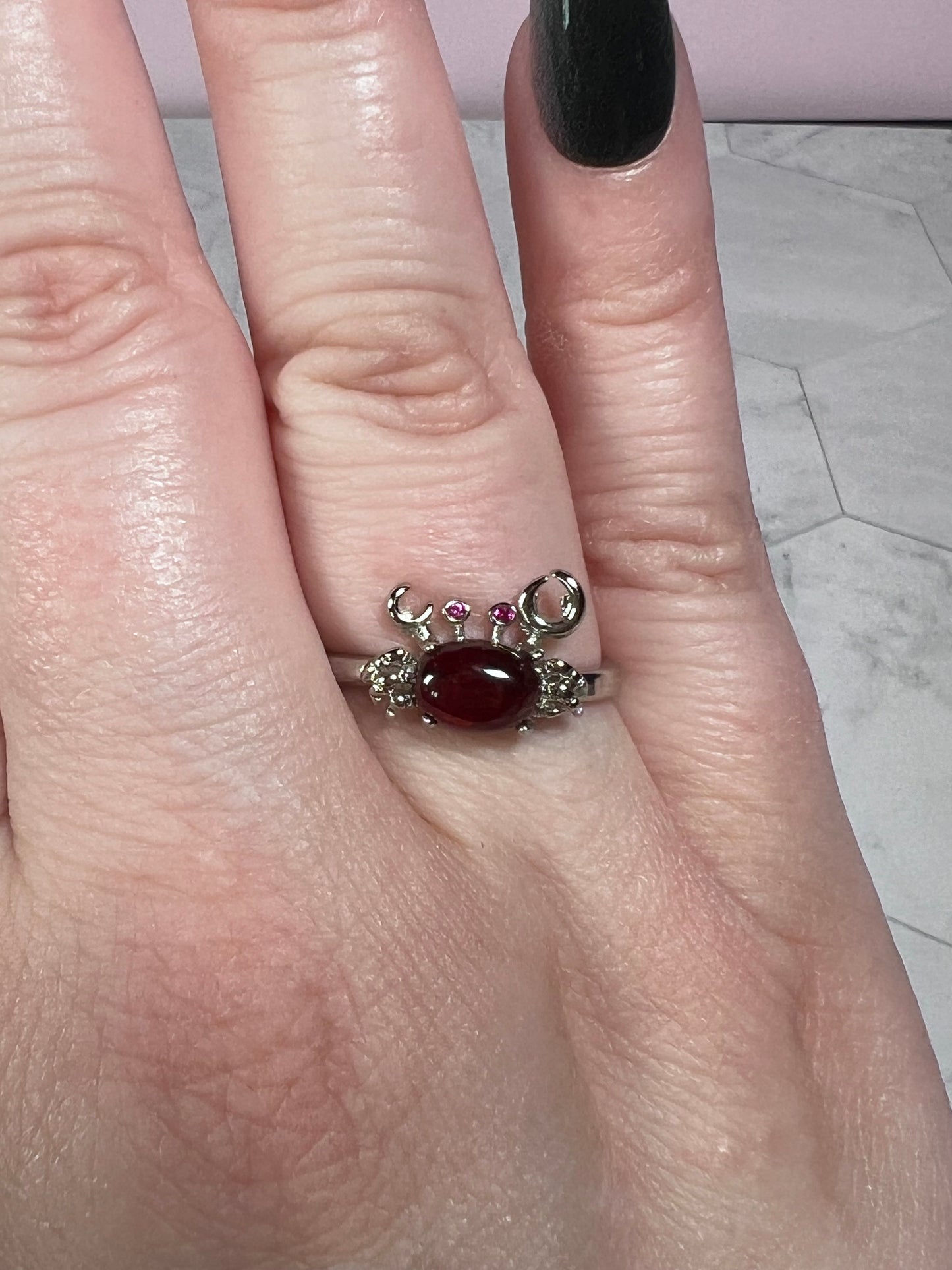 Stunning Garnet Crab Adjustable Ring