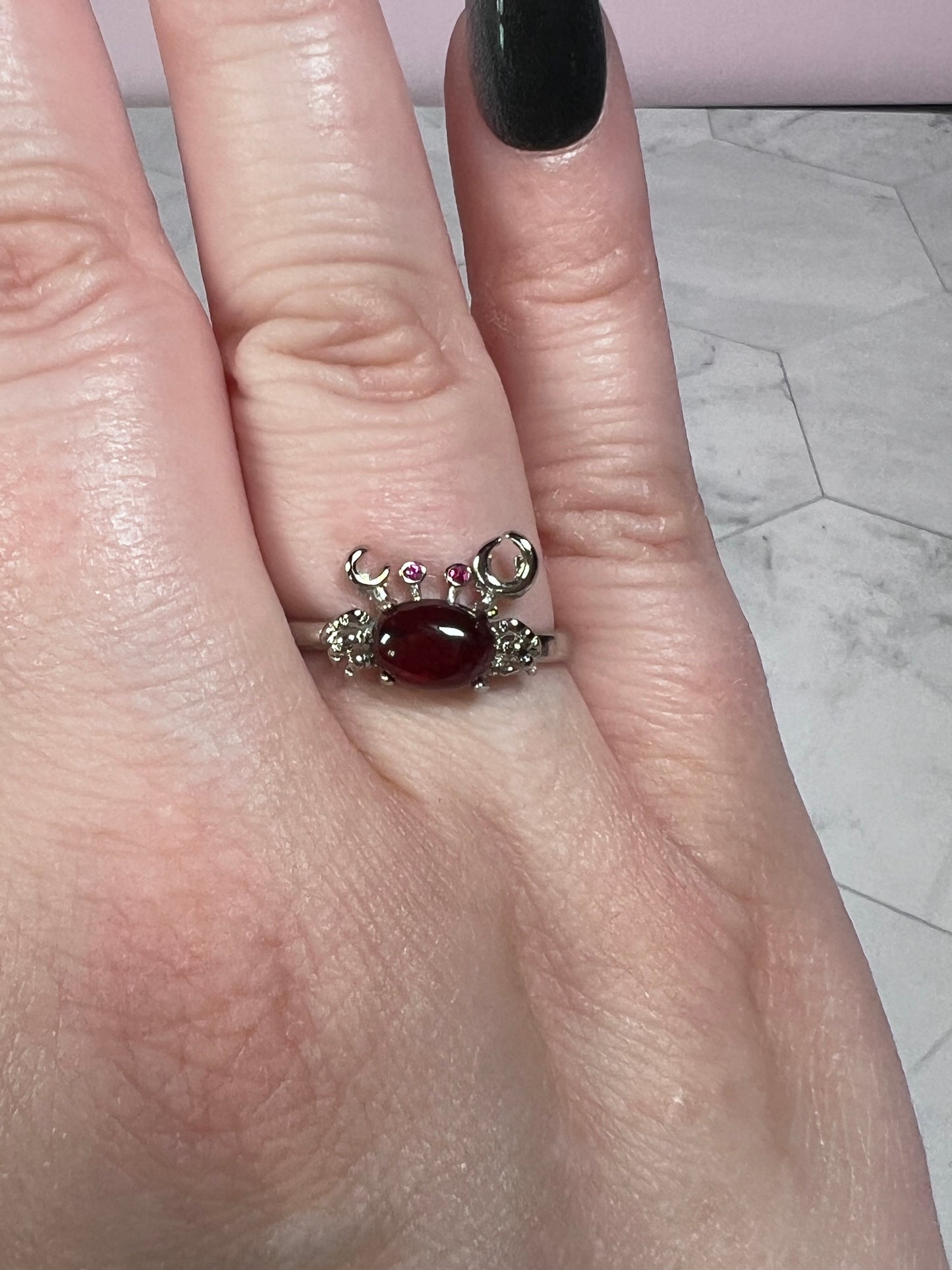 Stunning Garnet Crab Adjustable Ring