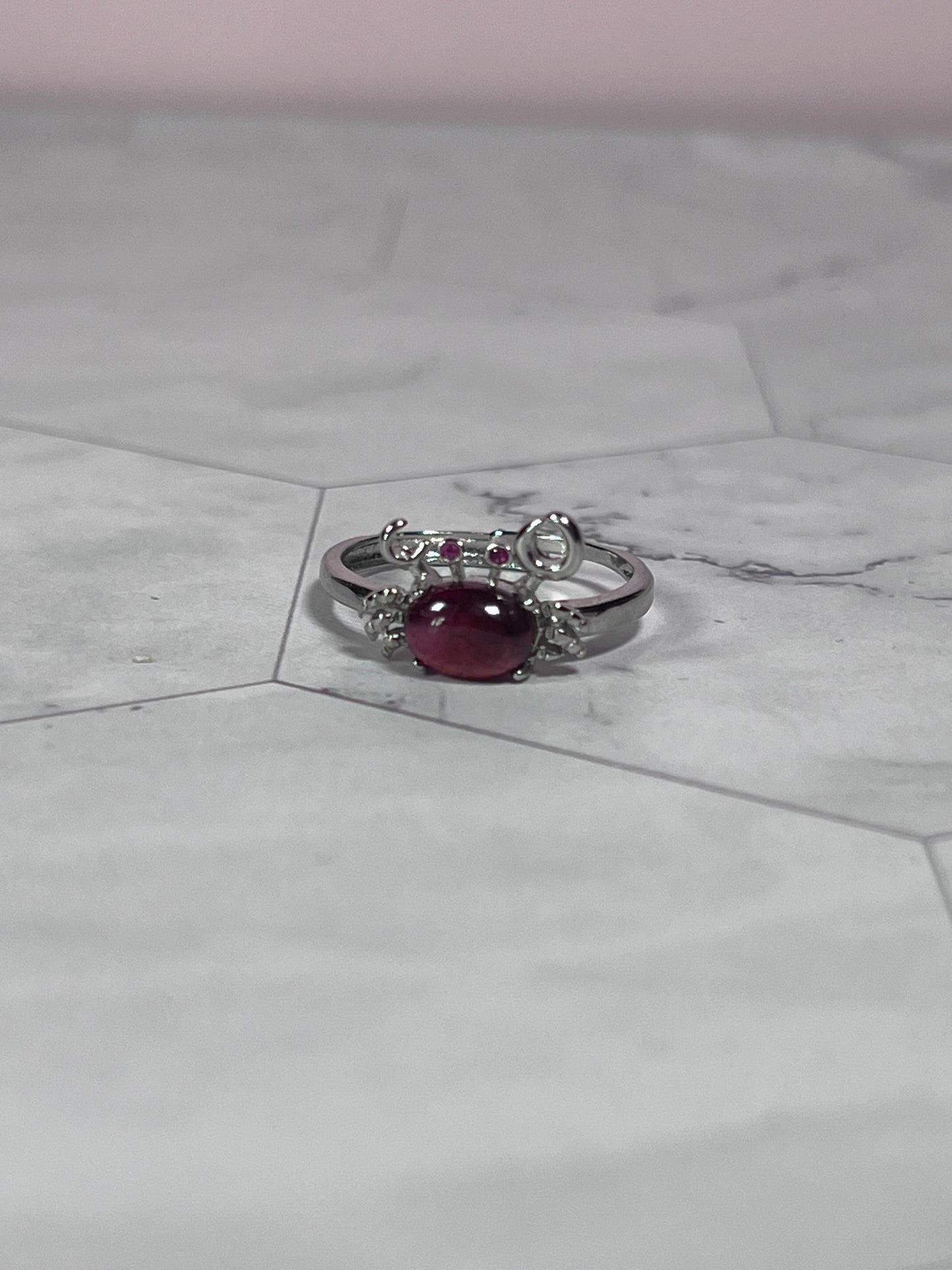 Stunning Garnet Crab Adjustable Ring