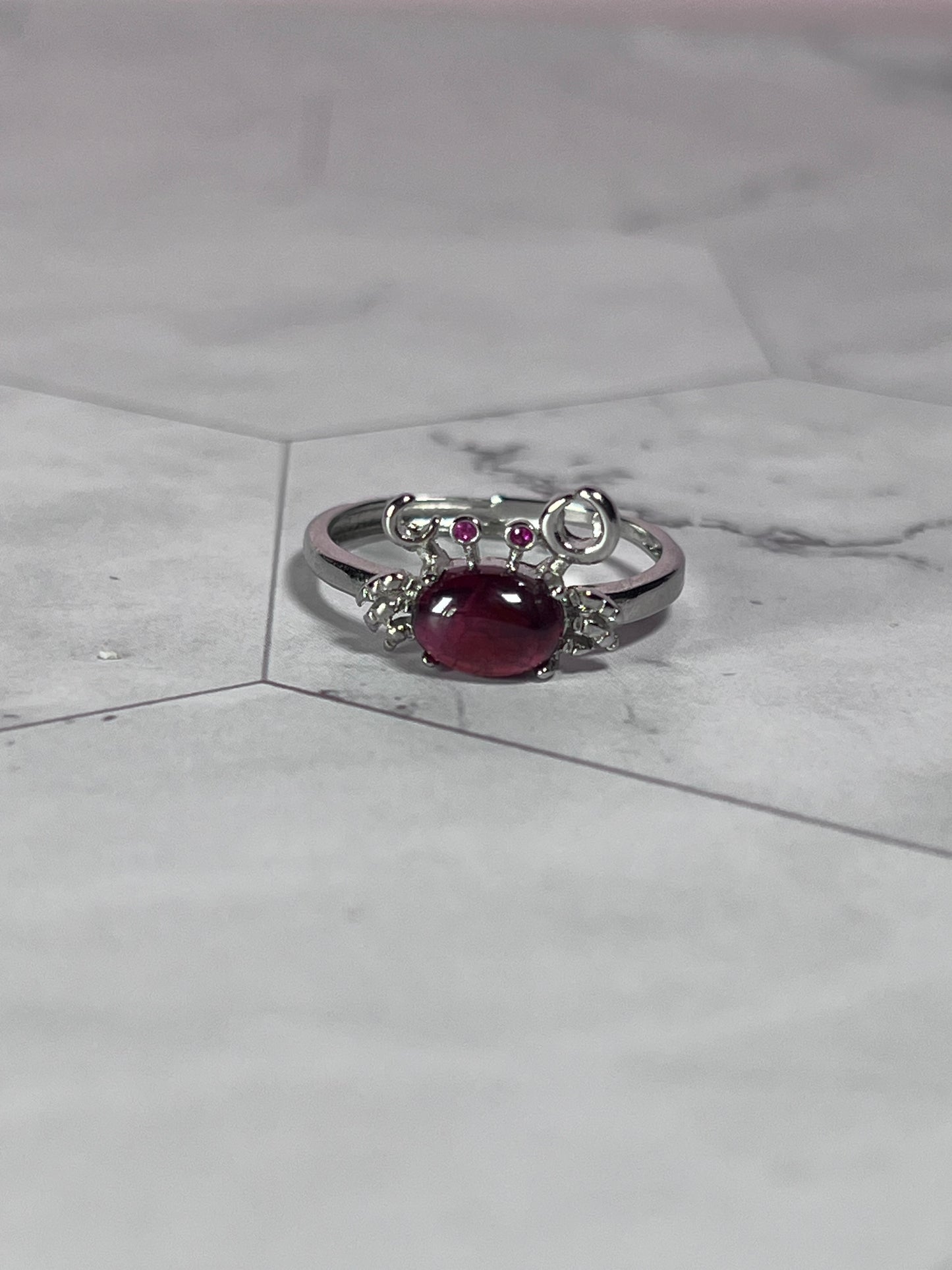 Stunning Garnet Crab Adjustable Ring