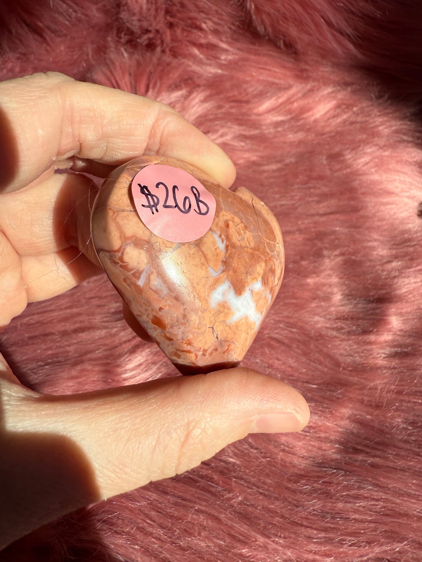 Stunning High Quality Pink Agate Heart Carving - B