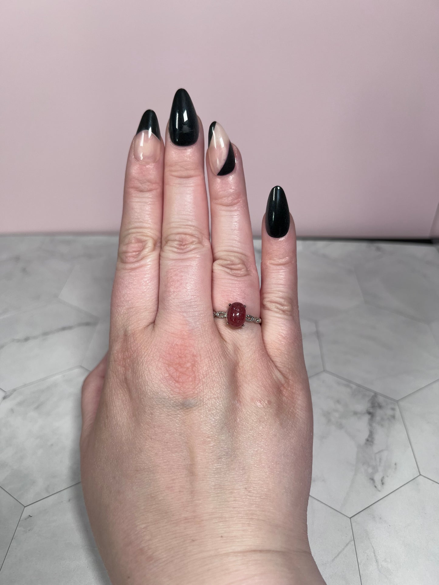 ONE (1) Stunning Strawberry Quartz with Sterling Silver Setting Adjustable Ring